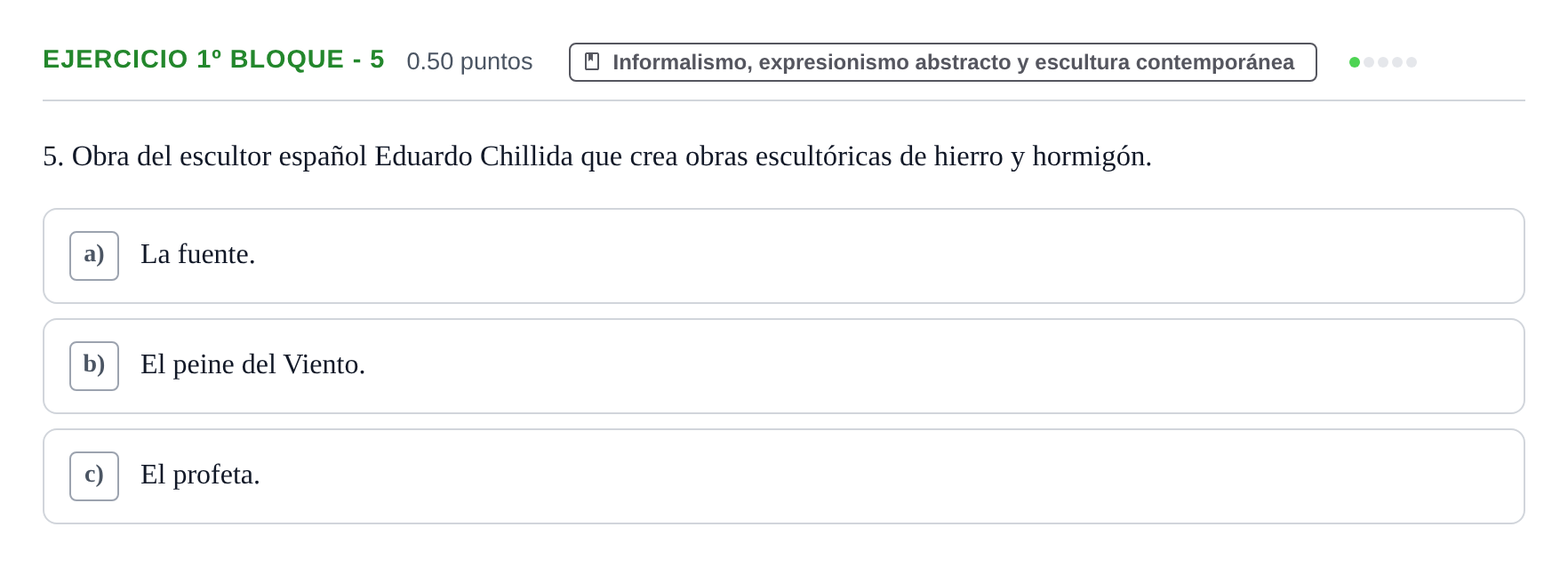 Enunciado: Ejercicio 1º Bloque - 5 · Movimientos Culturales y Artísticos PAU Castilla-La Mancha Extraordinaria 2026