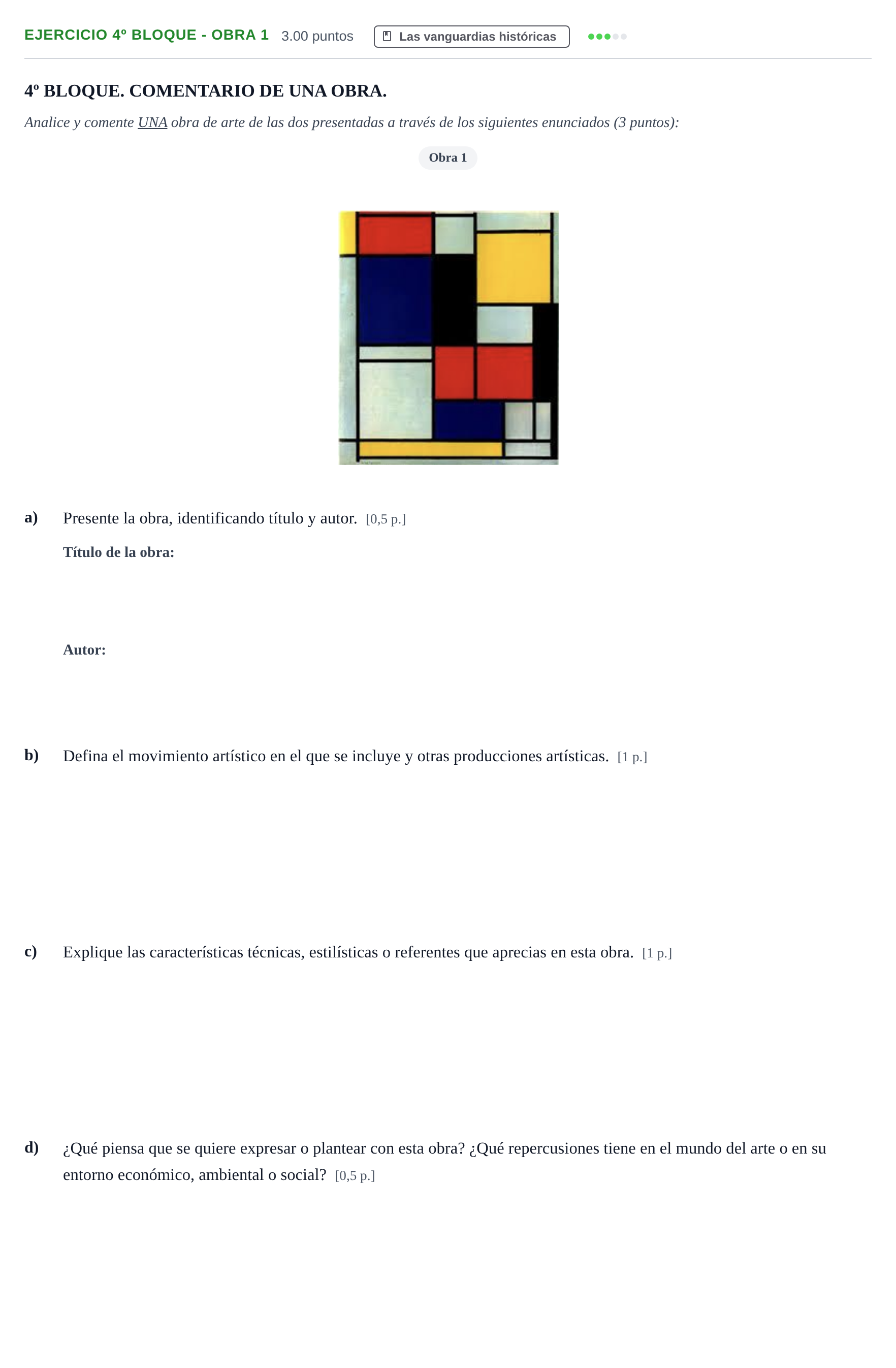 Enunciado: Ejercicio 4º Bloque - Obra 1 · Movimientos Culturales y Artísticos PAU Castilla-La Mancha Extraordinaria 2026