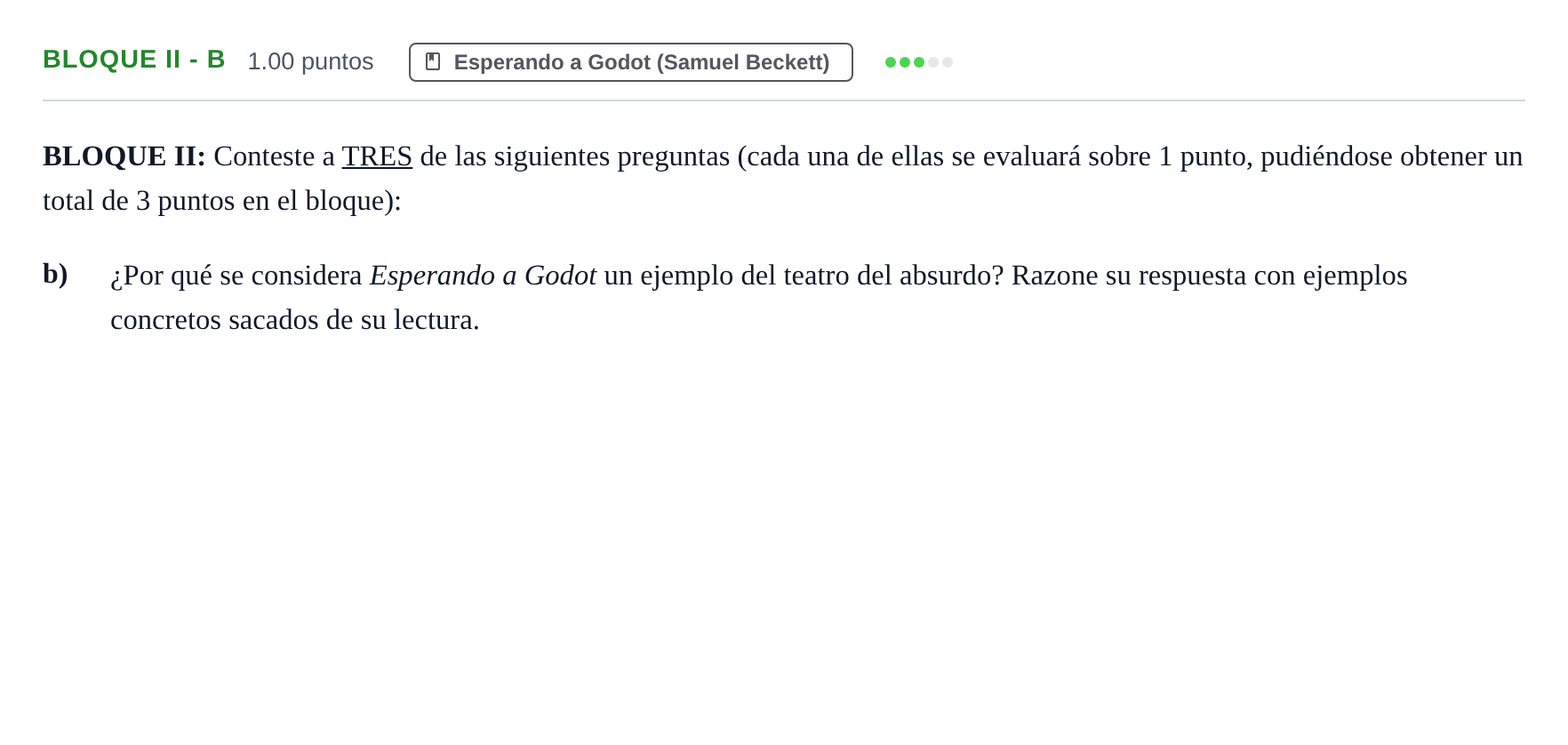 Enunciado: Bloque II - b · Literatura Dramática PAU Castilla-La Mancha Ordinaria 2026