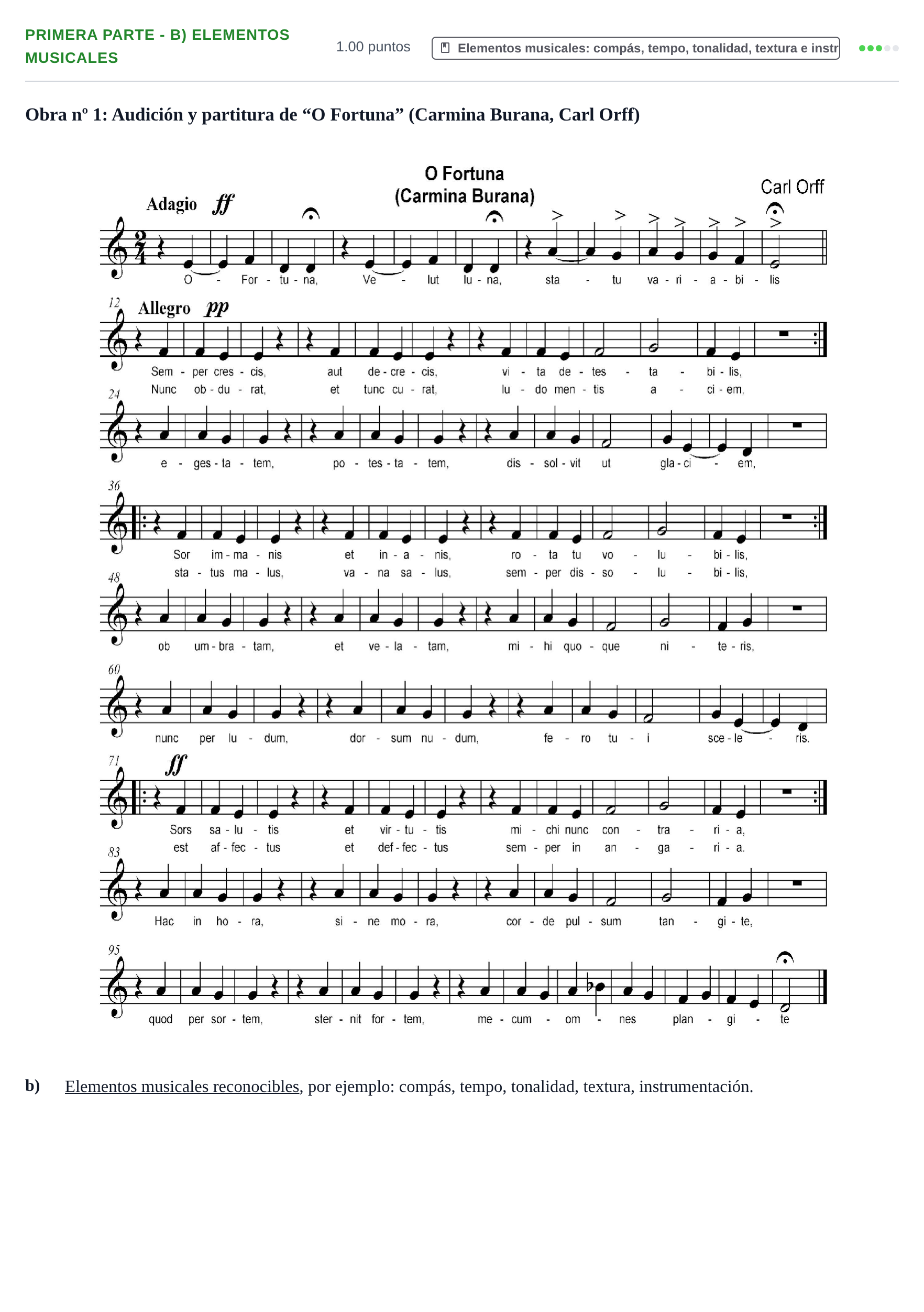 Enunciado: Ejercicio Primera parte - b) Elementos musicales · Coro y Técnica Vocal PAU Castilla-La Mancha Ordinaria 2026