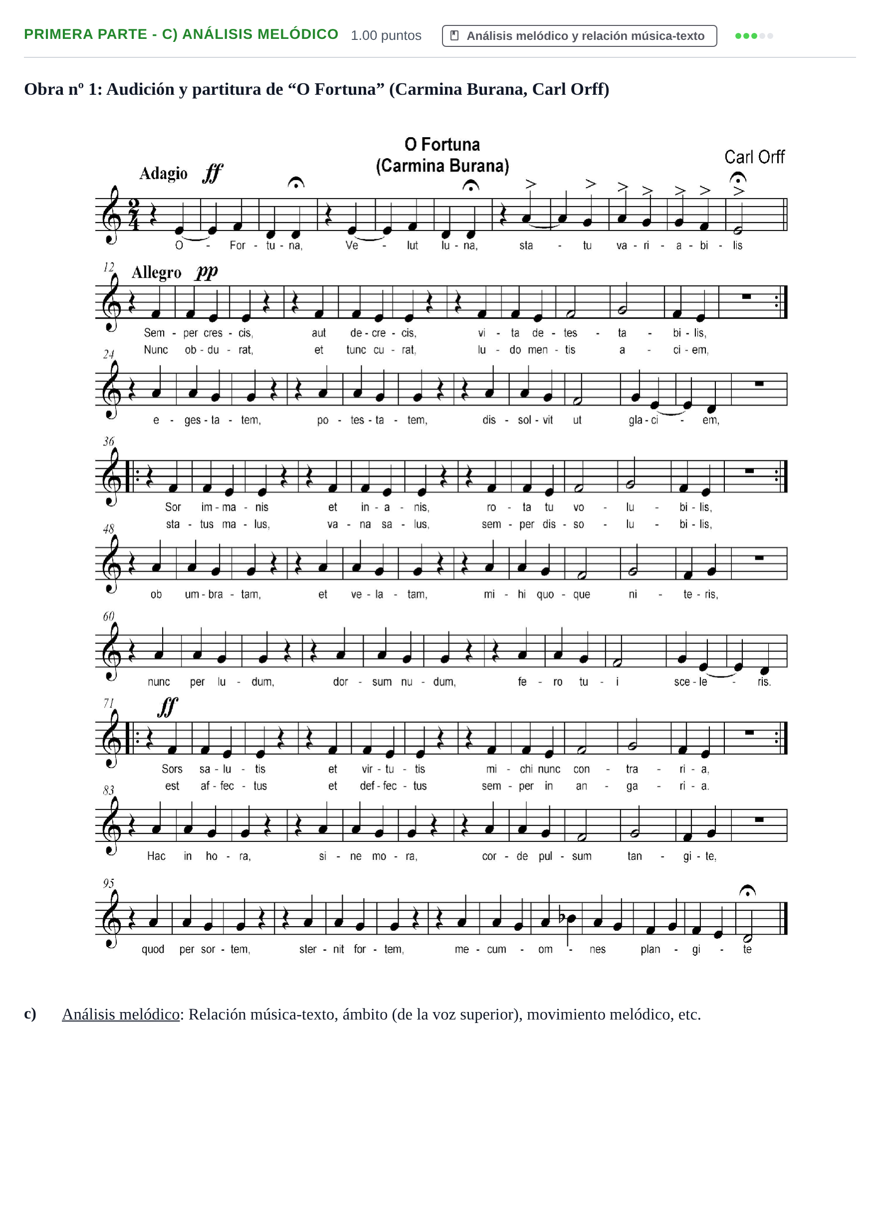 Enunciado: Ejercicio Primera parte - c) Análisis melódico · Coro y Técnica Vocal PAU Castilla-La Mancha Ordinaria 2026