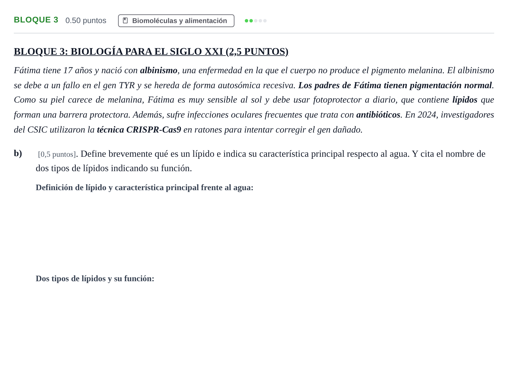 Enunciado: Bloque 3 - Biomoléculas · Ciencias Generales PAU Castilla-La Mancha Ordinaria 2026