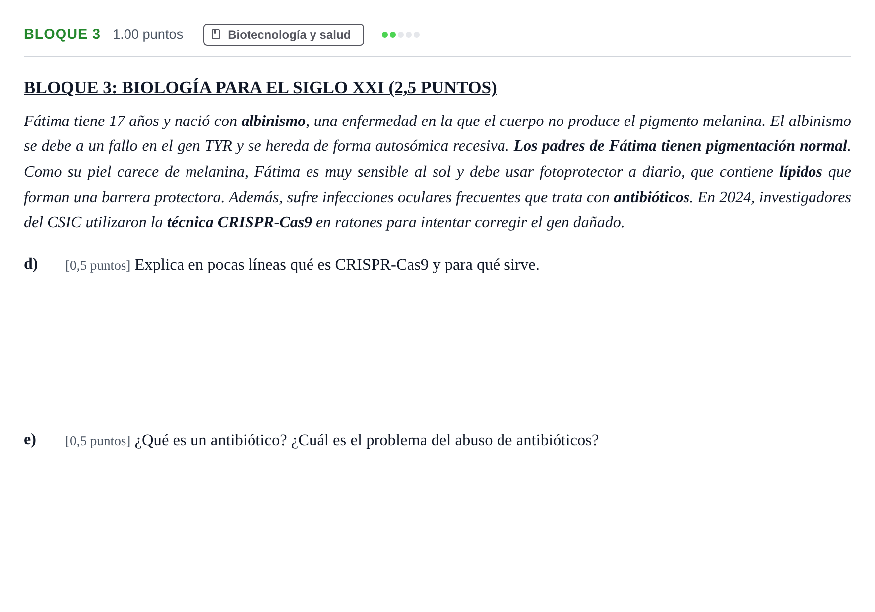 Enunciado: Bloque 3 - Biotecnología y salud · Ciencias Generales PAU Castilla-La Mancha Ordinaria 2026