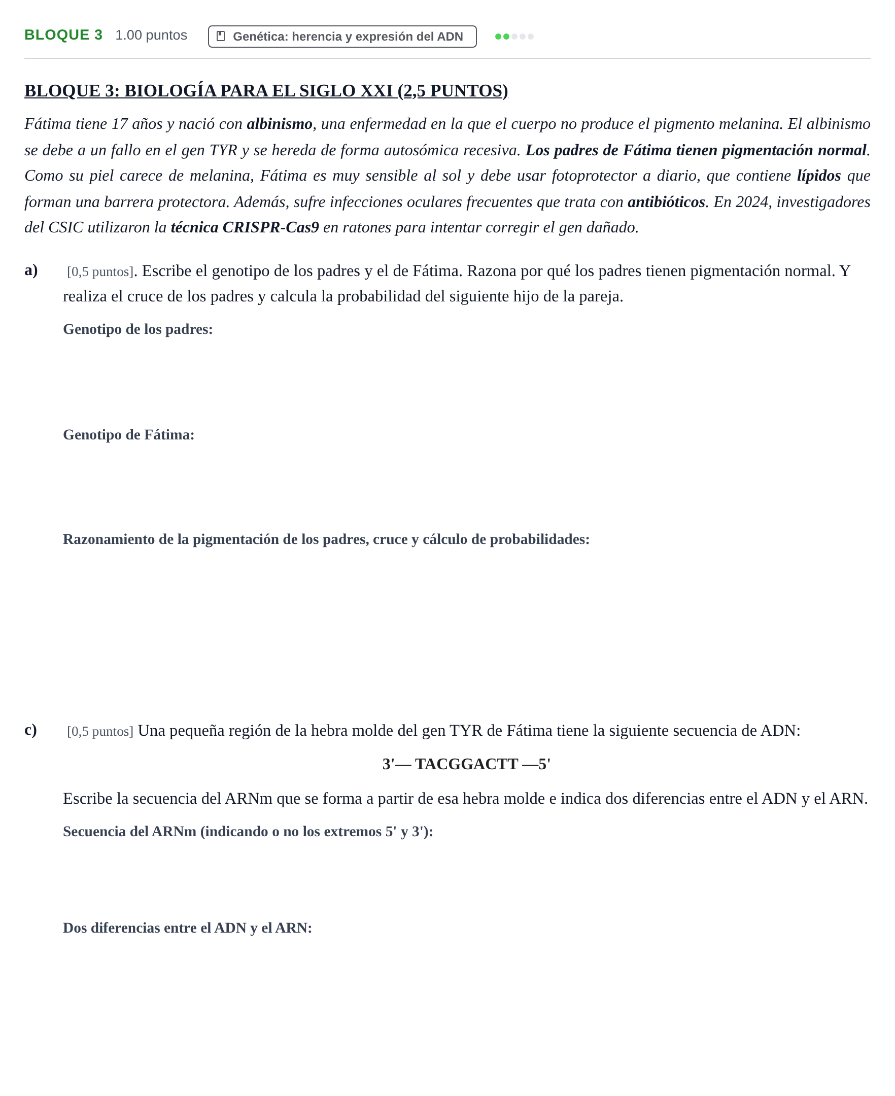 Enunciado: Bloque 3 - Genética · Ciencias Generales PAU Castilla-La Mancha Ordinaria 2026