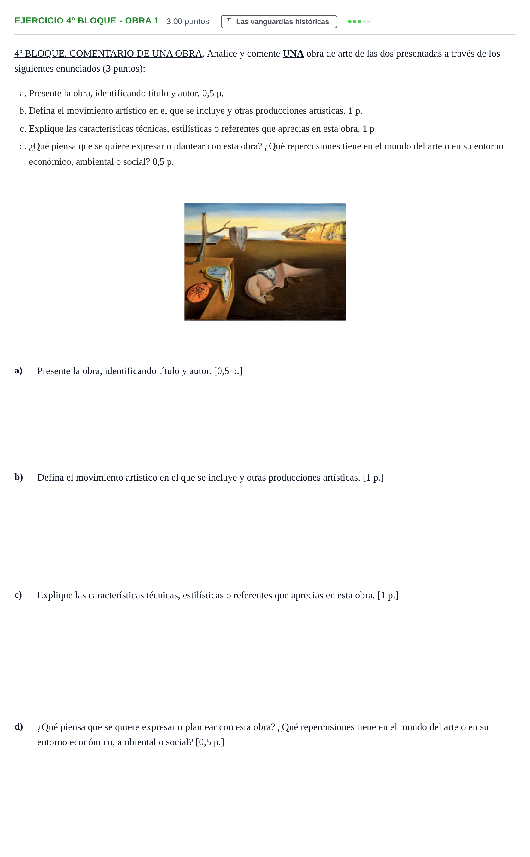 Enunciado: Ejercicio 4º Bloque - Obra 1 · Movimientos Culturales y Artísticos PAU Castilla-La Mancha Ordinaria 2026