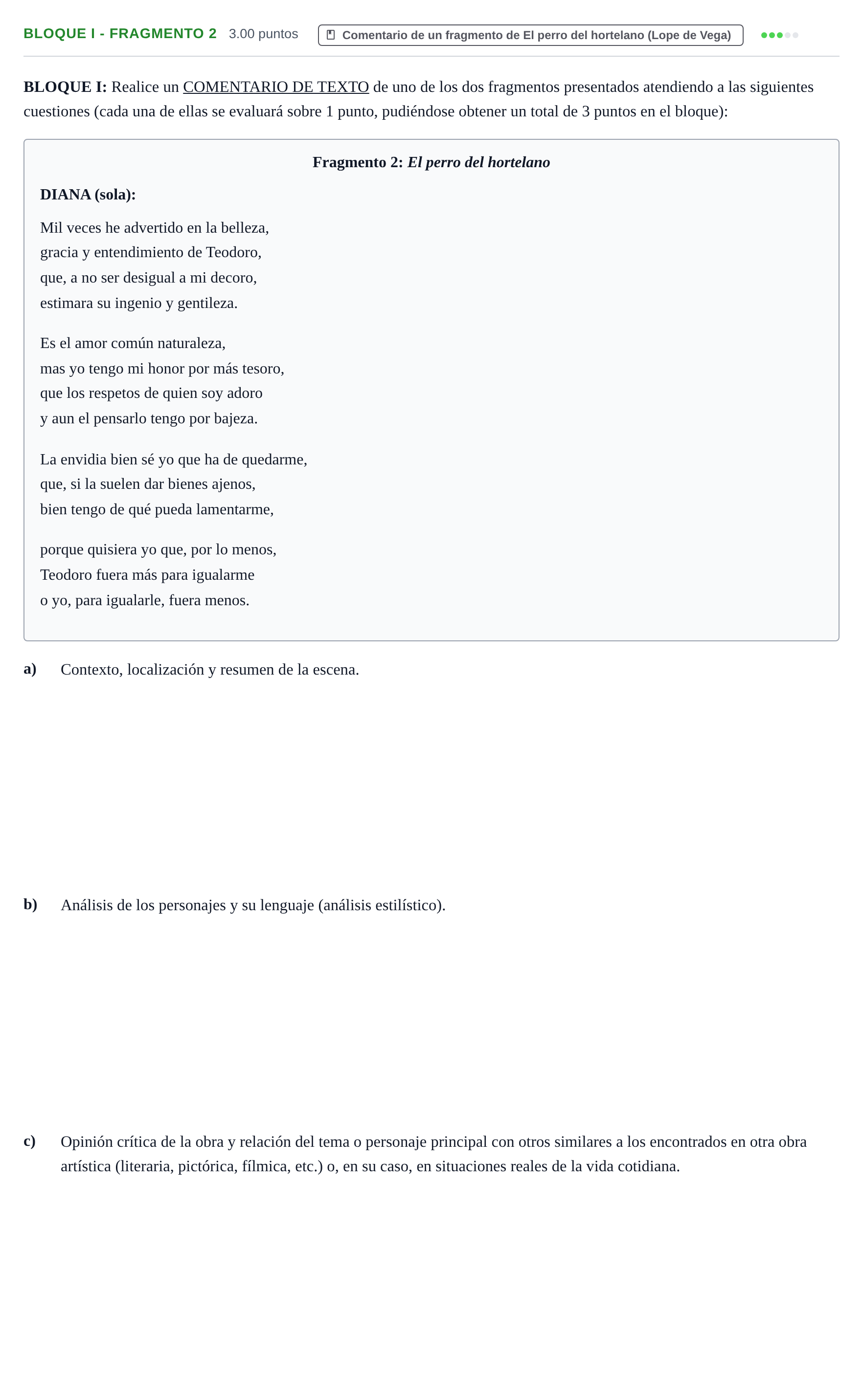 Enunciado: Bloque I - Fragmento 2 · Artes Escénicas PAU Castilla-La Mancha Extraordinaria 2025