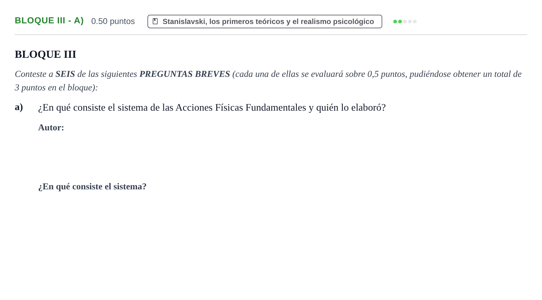 Enunciado: Bloque III - a) · Artes Escénicas PAU Castilla-La Mancha Extraordinaria 2025