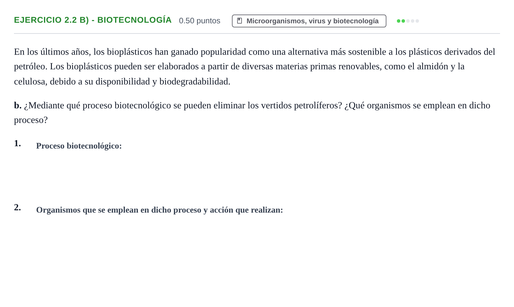 Enunciado: Ejercicio 2.2 b) - Biotecnología · Biología PAU Castilla-La Mancha Extraordinaria 2025