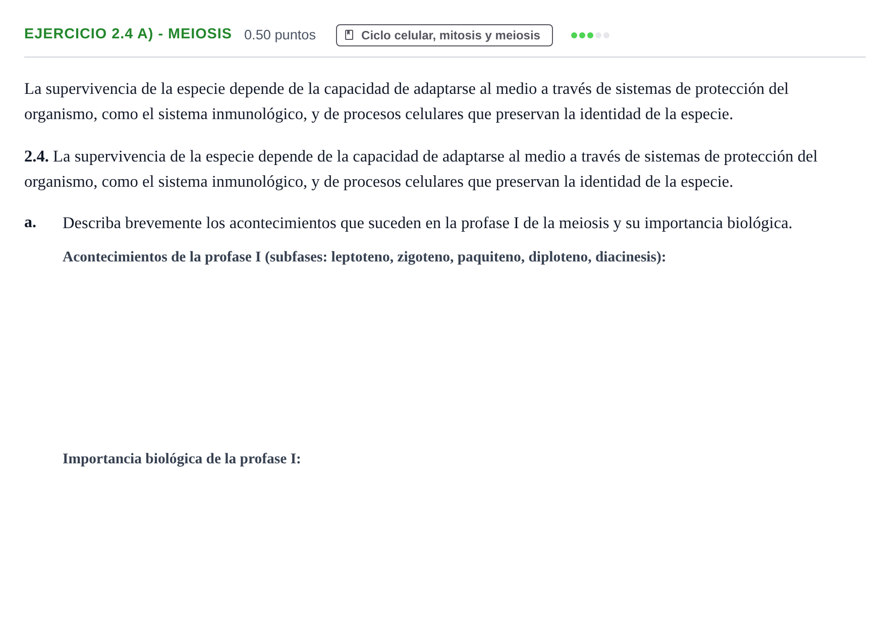 Enunciado: Ejercicio 2.4 a) - Meiosis · Biología PAU Castilla-La Mancha Extraordinaria 2025