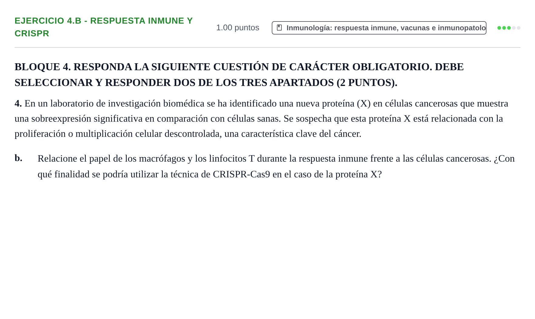 Enunciado: Ejercicio 4.b - Respuesta inmune y CRISPR · Biología PAU Castilla-La Mancha Ordinaria 2025