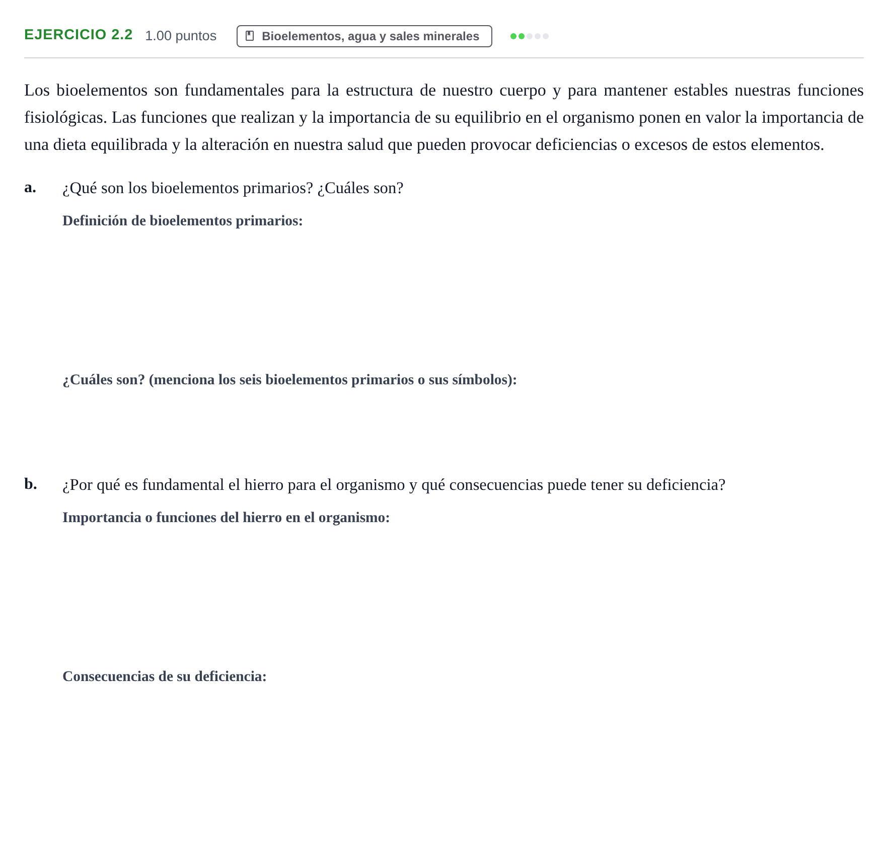 Enunciado: Ejercicio 2.2 - Bioelementos · Biología PAU Castilla-La Mancha Ordinaria 2025