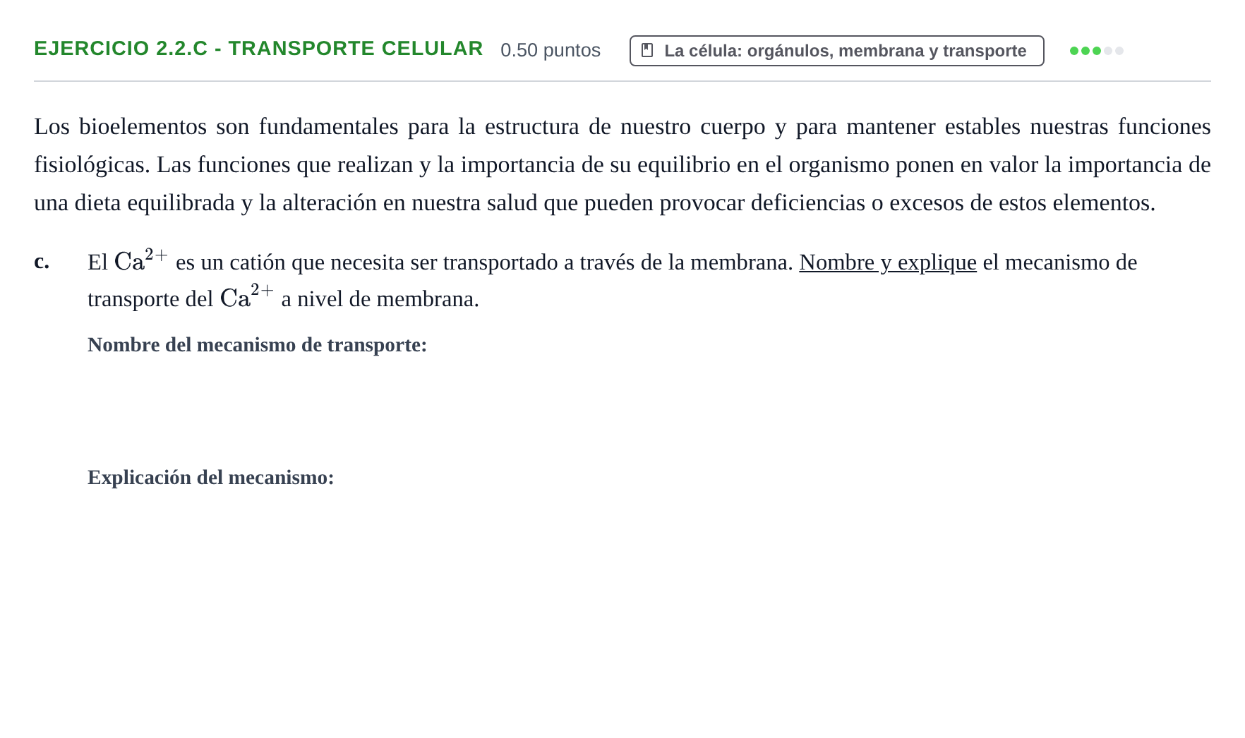 Enunciado: Ejercicio 2.2.c - Transporte celular · Biología PAU Castilla-La Mancha Ordinaria 2025
