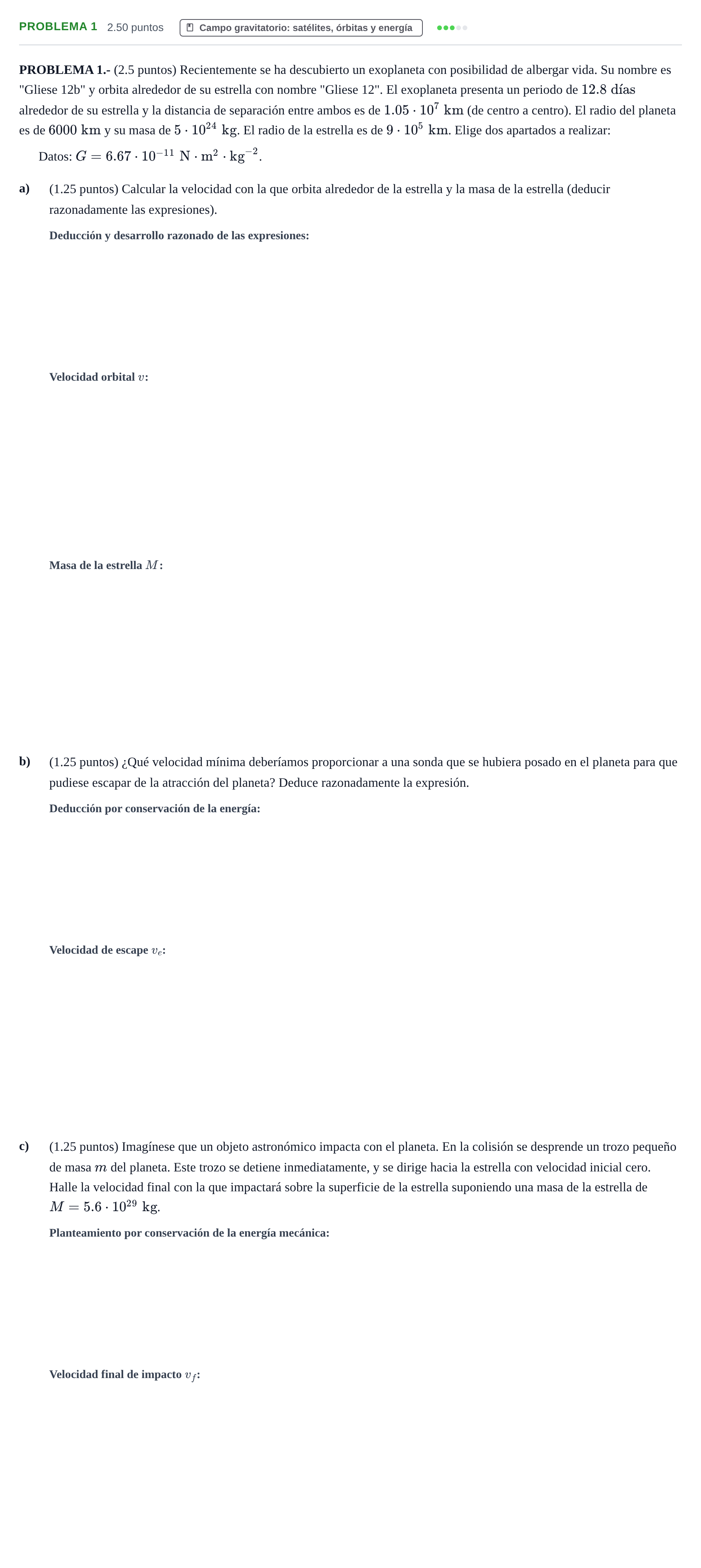 Enunciado: Problema 1 · Física PAU Castilla-La Mancha Extraordinaria 2025