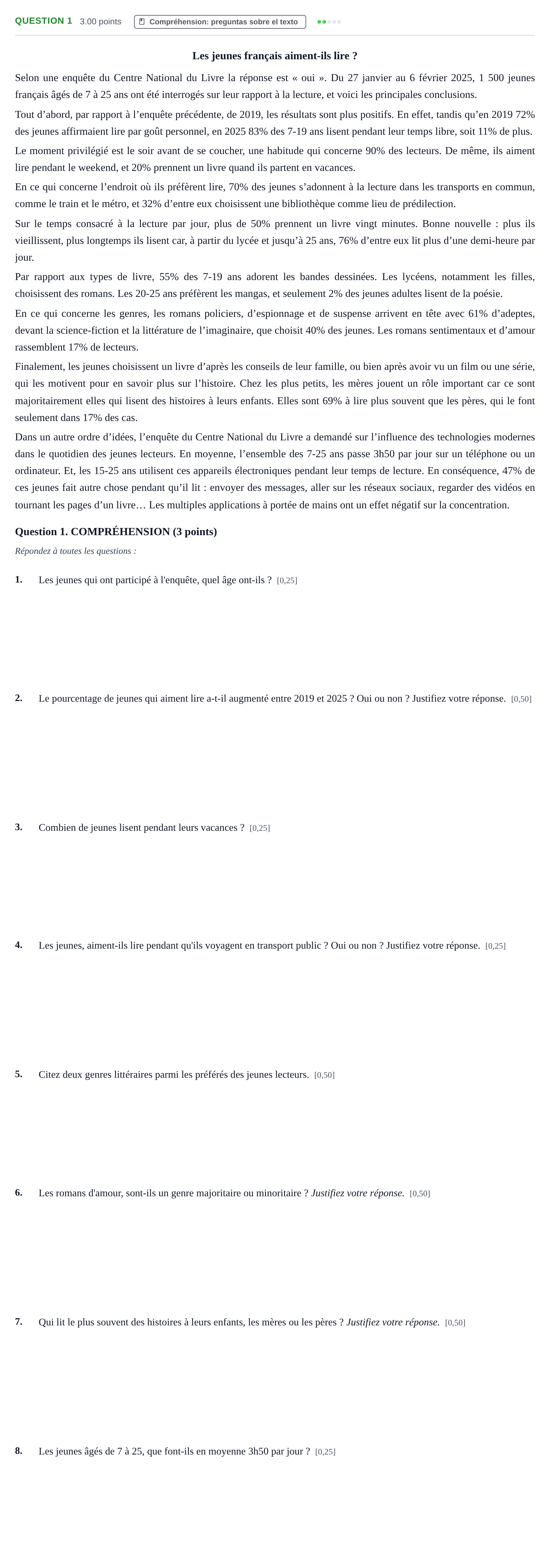 Enunciado: Question 1 · Francés PAU Castilla-La Mancha Extraordinaria 2025