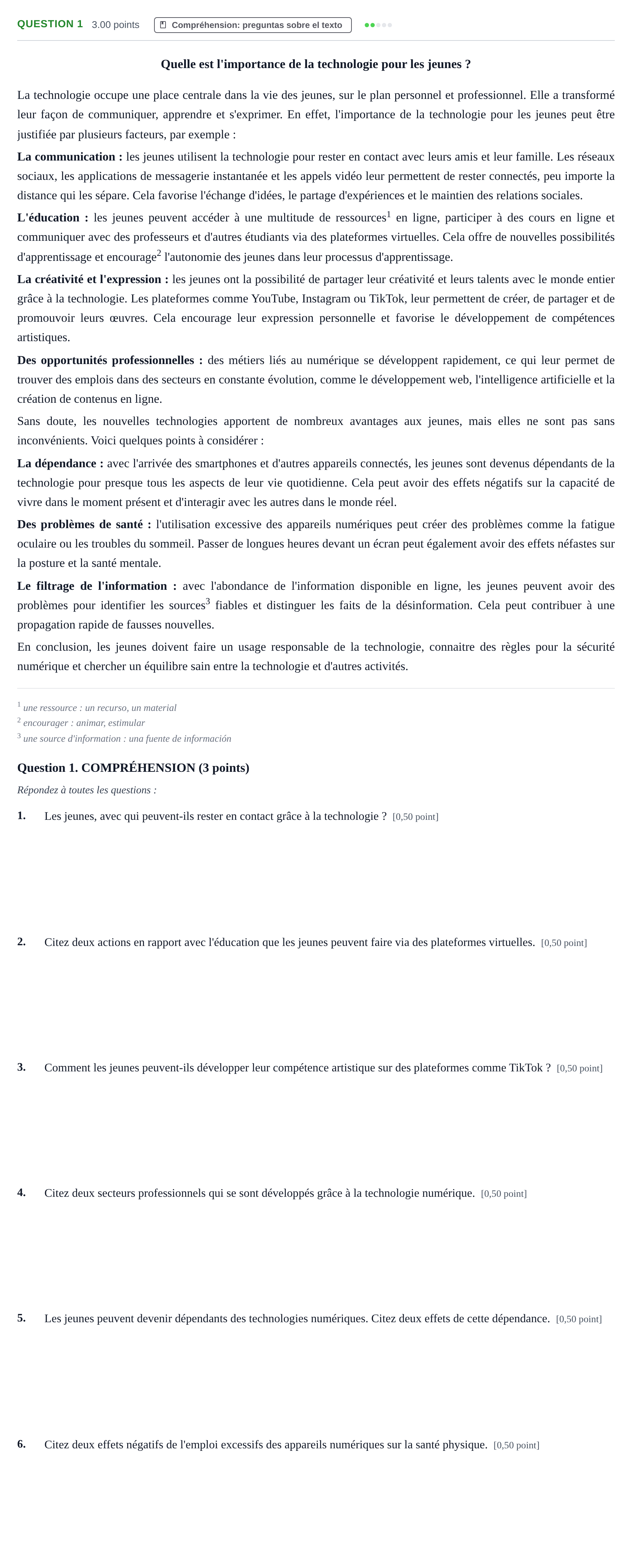Enunciado: Question 1 · Francés PAU Castilla-La Mancha Ordinaria 2025