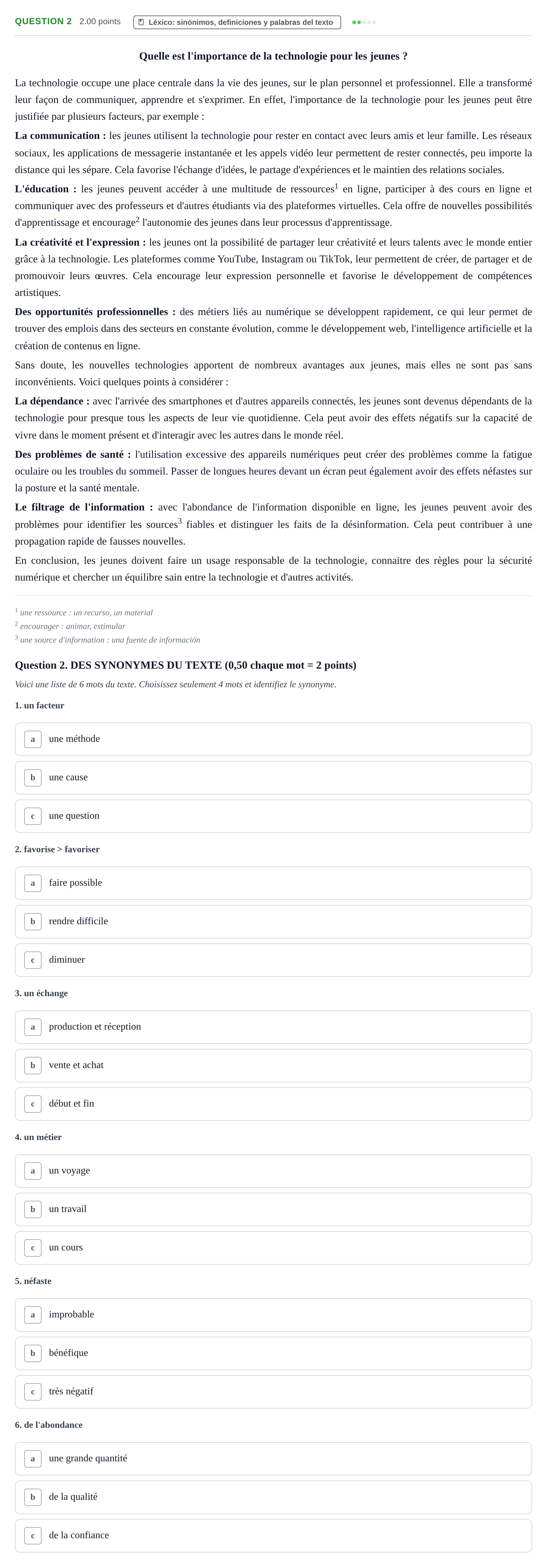 Enunciado: Question 2 · Francés PAU Castilla-La Mancha Ordinaria 2025