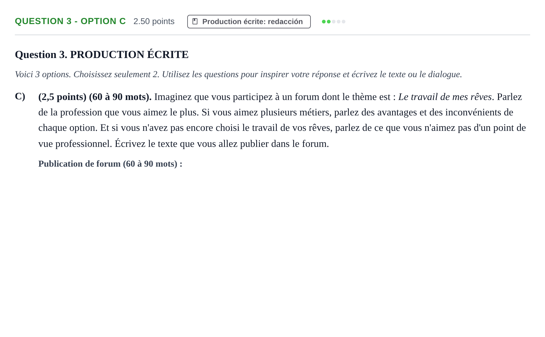 Enunciado: Question 3 - Option C · Francés PAU Castilla-La Mancha Ordinaria 2025