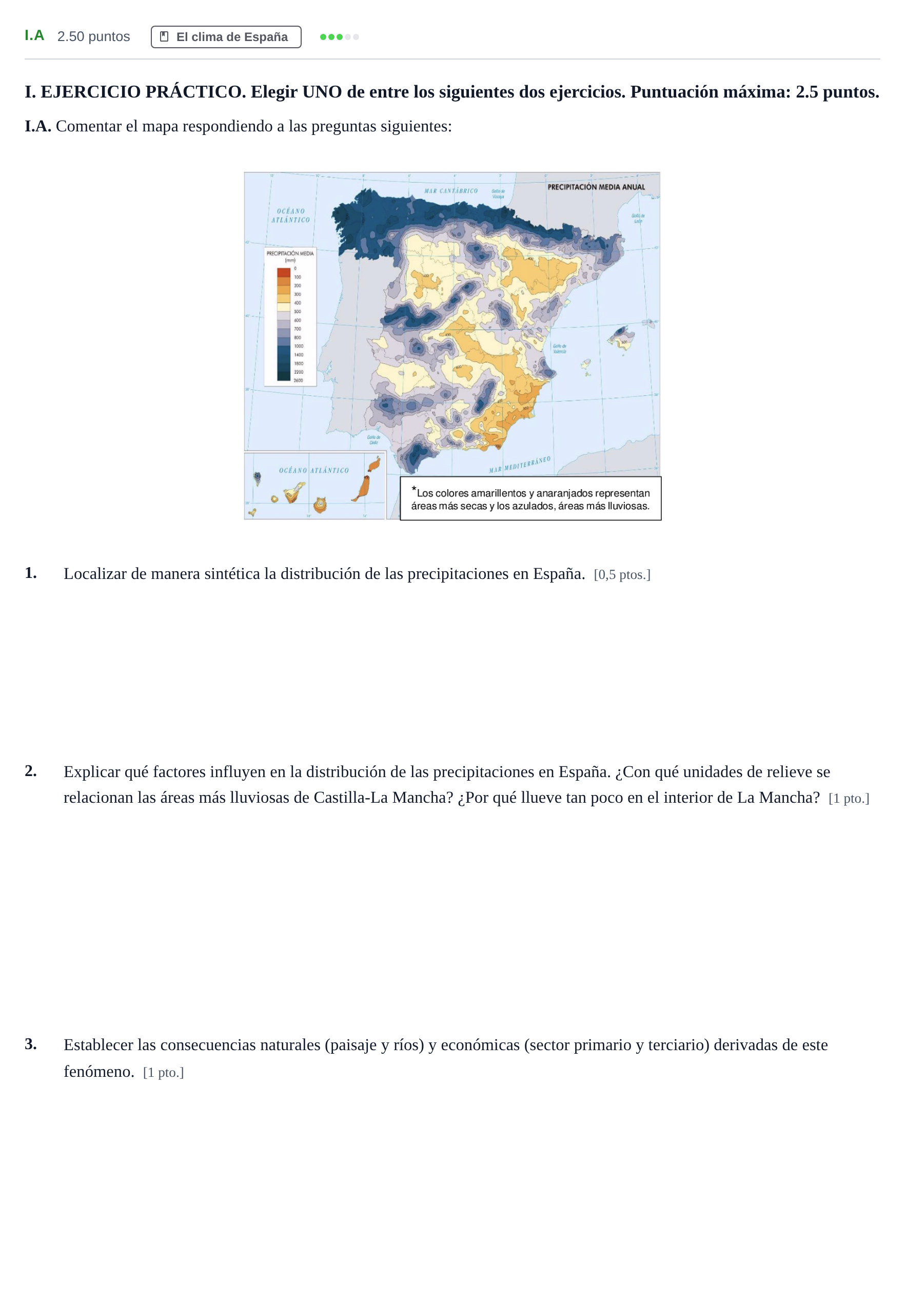 Enunciado: Ejercicio I.A · Geografía PAU Castilla-La Mancha Extraordinaria 2025