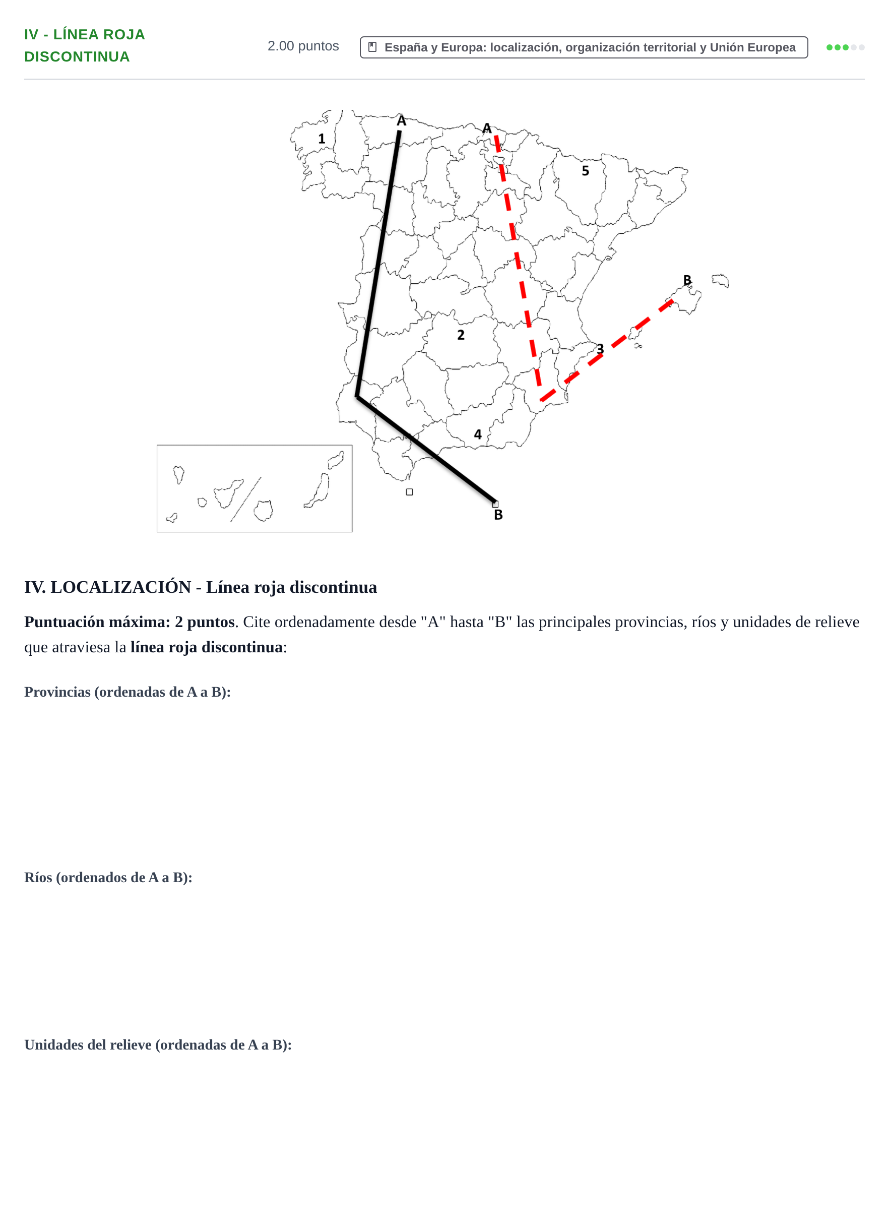 Enunciado: Ejercicio IV - Línea roja discontinua · Geografía PAU Castilla-La Mancha Ordinaria 2025