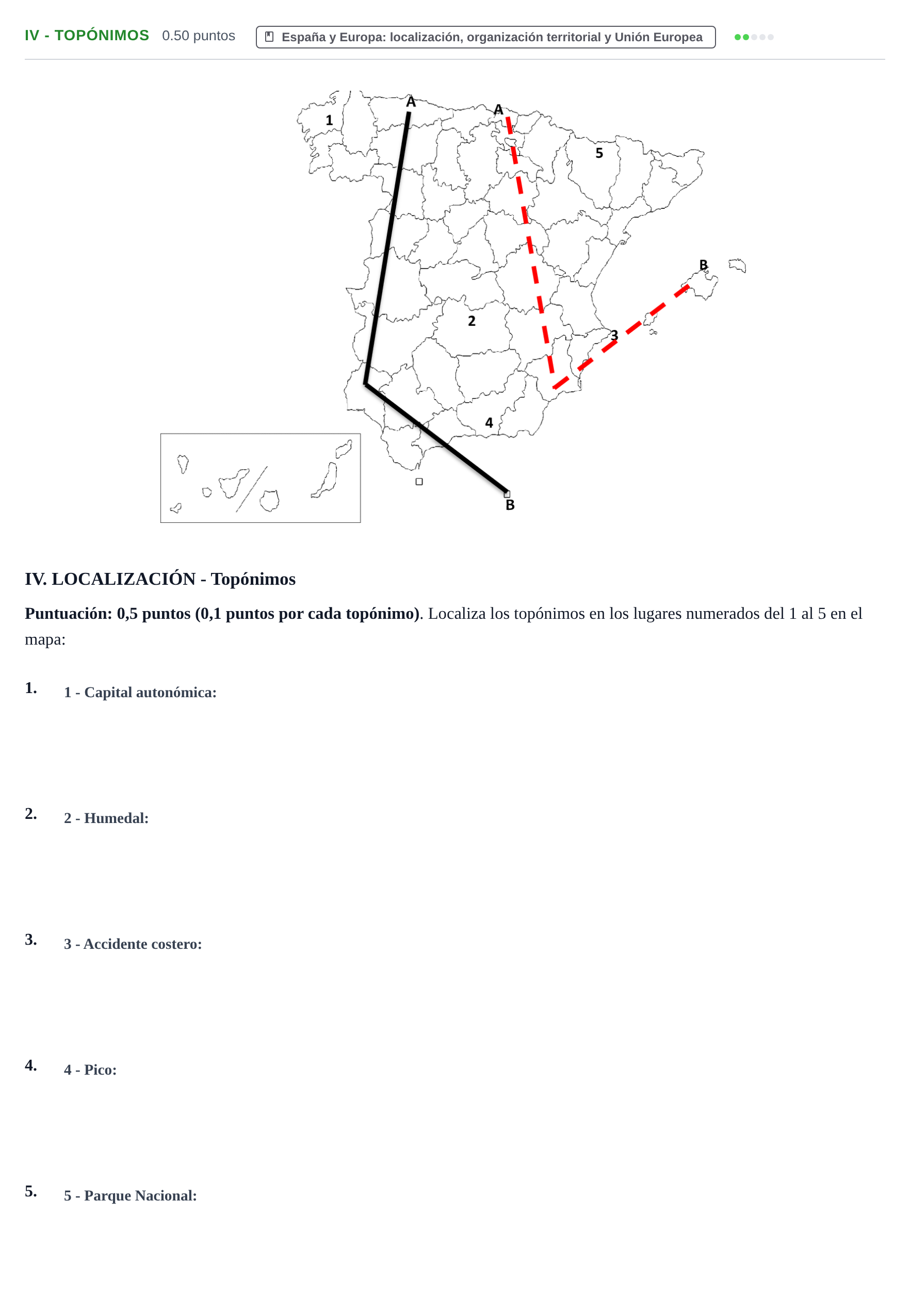 Enunciado: Ejercicio IV - Topónimos · Geografía PAU Castilla-La Mancha Ordinaria 2025