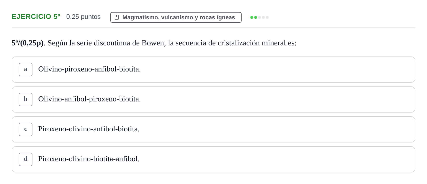 Enunciado: Ejercicio 5ª · Geología y Ciencias Ambientales PAU Castilla-La Mancha Ordinaria 2025