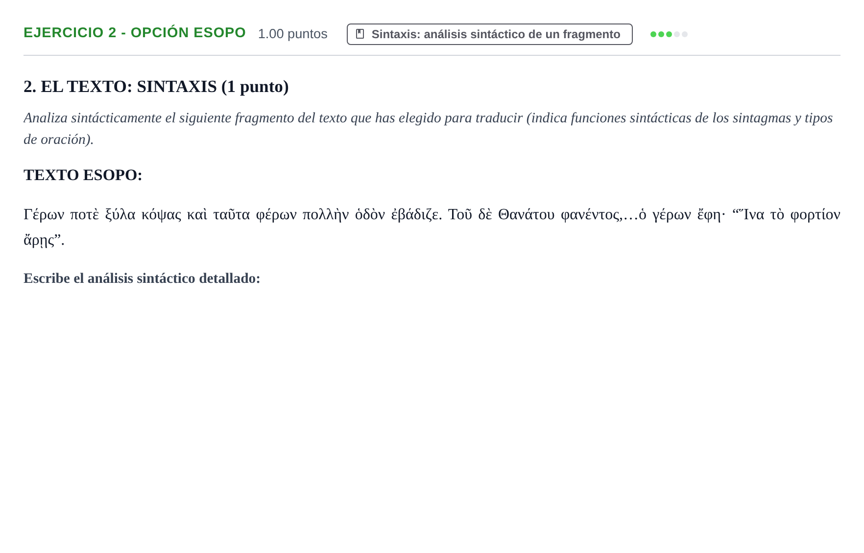 Enunciado: Ejercicio 2 - Opción Esopo · Griego II PAU Castilla-La Mancha Extraordinaria 2025