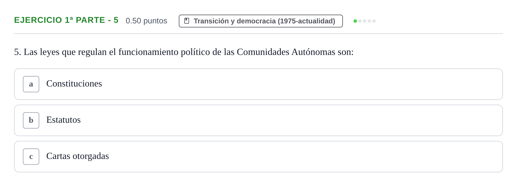 Enunciado: Ejercicio 1ª Parte - 5 · Historia de España PAU Castilla-La Mancha Extraordinaria 2025
