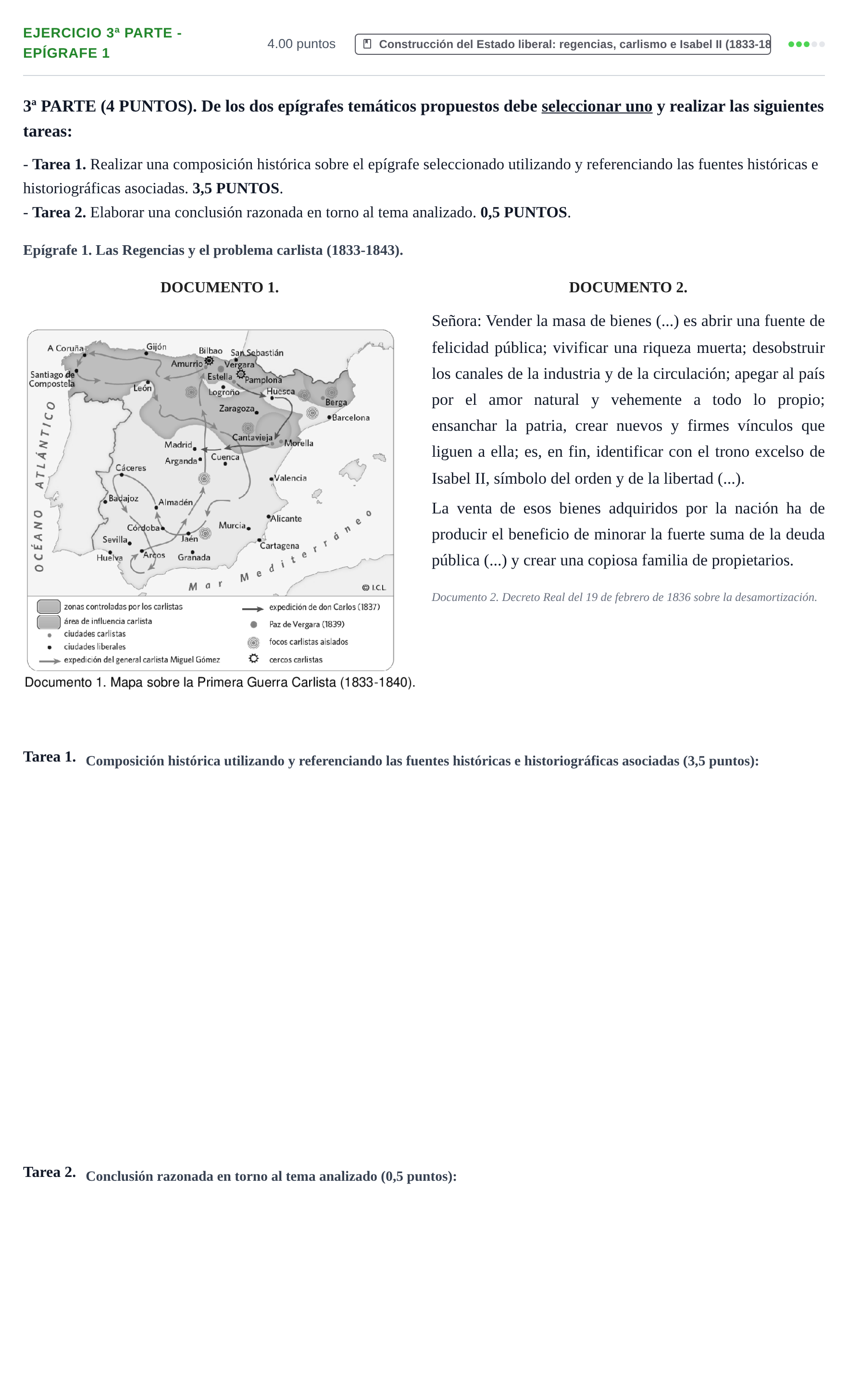 Enunciado: Ejercicio 3ª Parte - Epígrafe 1 · Historia de España PAU Castilla-La Mancha Extraordinaria 2025