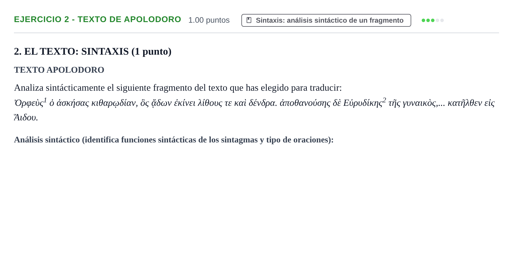 Enunciado: Ejercicio 2 - Texto de Apolodoro · Griego II PAU Castilla-La Mancha Ordinaria 2025