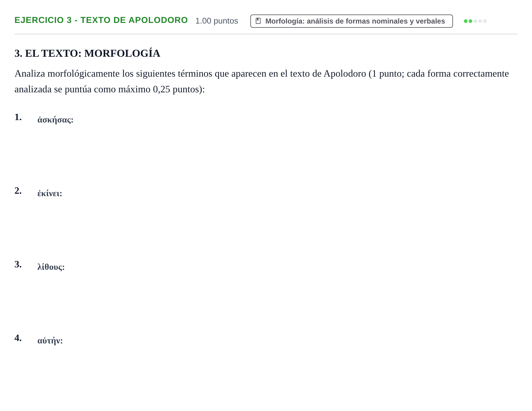 Enunciado: Ejercicio 3 - Texto de Apolodoro · Griego II PAU Castilla-La Mancha Ordinaria 2025