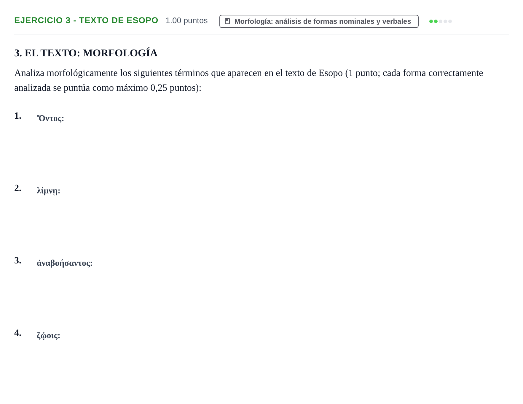Enunciado: Ejercicio 3 - Texto de Esopo · Griego II PAU Castilla-La Mancha Ordinaria 2025