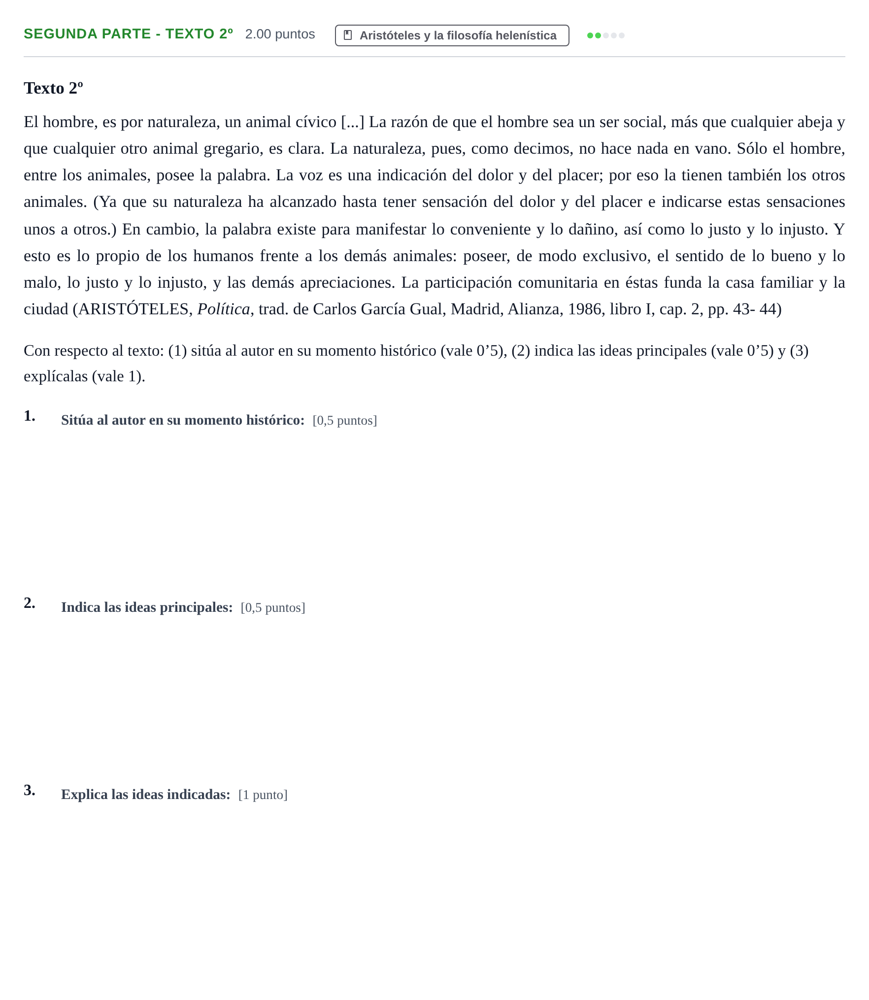 Enunciado: Ejercicio Segunda parte - Texto 2º · Historia de la Filosofía PAU Castilla-La Mancha Extraordinaria 2025
