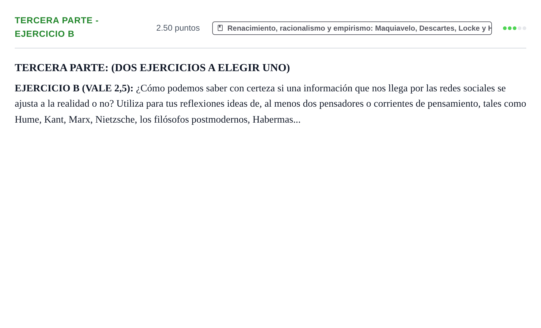 Enunciado: Ejercicio Tercera parte - Ejercicio B · Historia de la Filosofía PAU Castilla-La Mancha Extraordinaria 2025