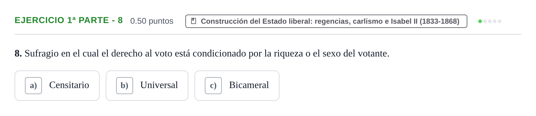 Enunciado: Ejercicio 1ª Parte - 8 · Historia de España PAU Castilla-La Mancha Ordinaria 2025