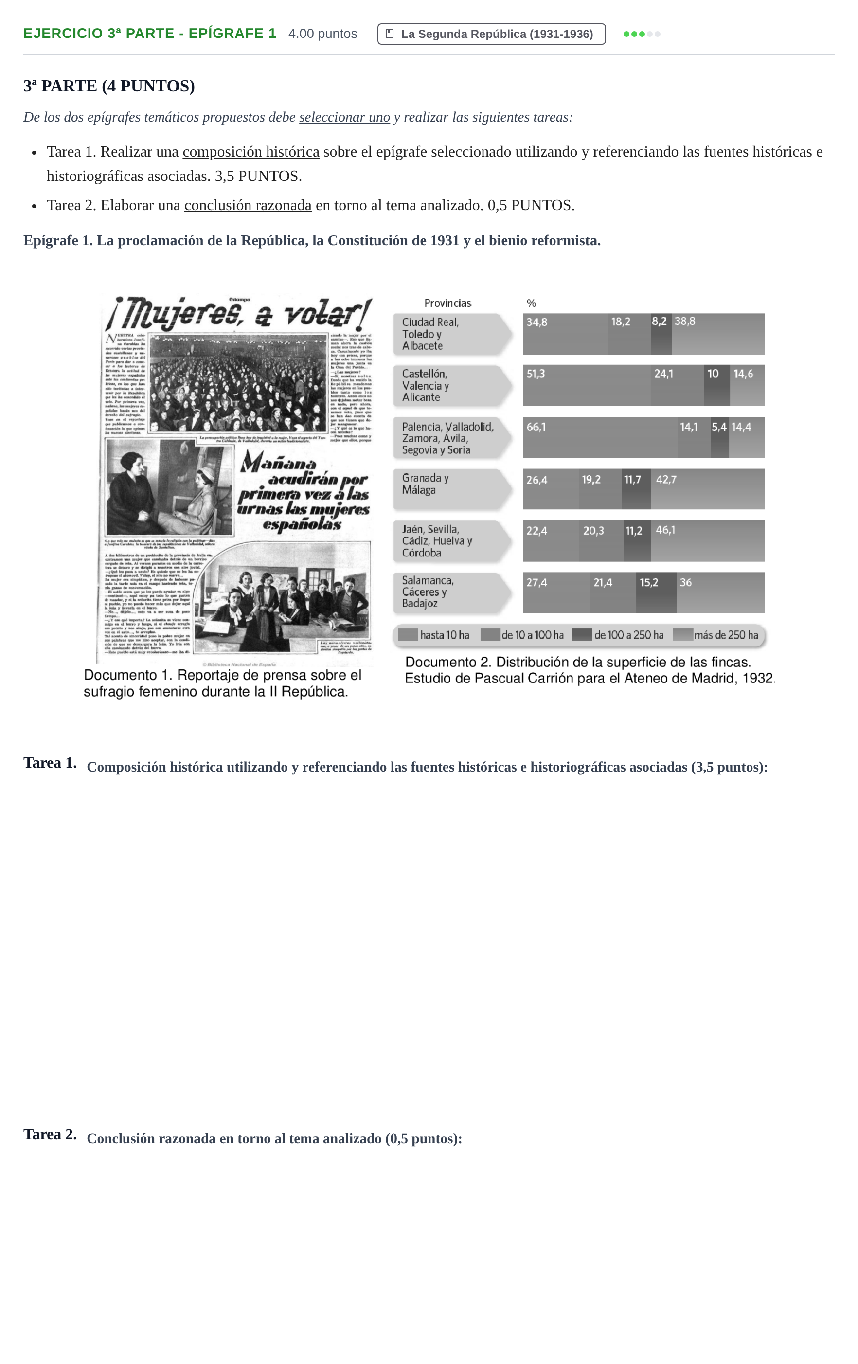Enunciado: Ejercicio 3ª Parte - Epígrafe 1 · Historia de España PAU Castilla-La Mancha Ordinaria 2025