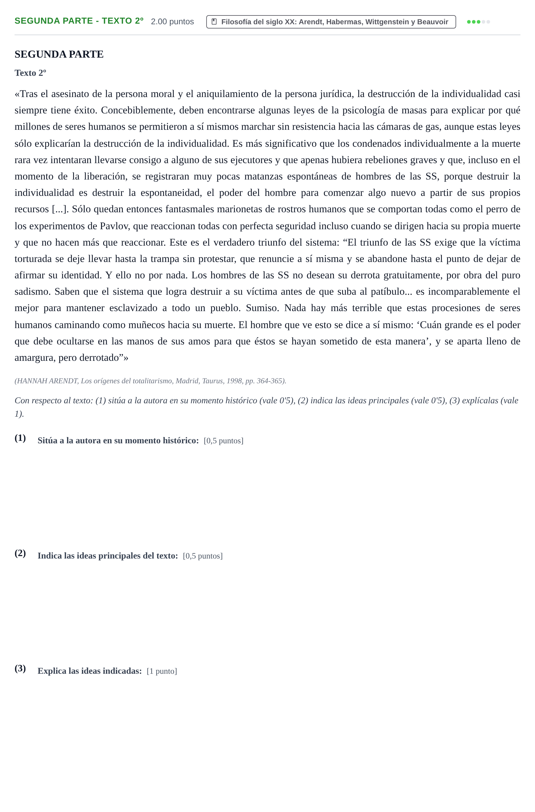 Enunciado: Ejercicio Segunda parte - Texto 2º · Historia de la Filosofía PAU Castilla-La Mancha Ordinaria 2025