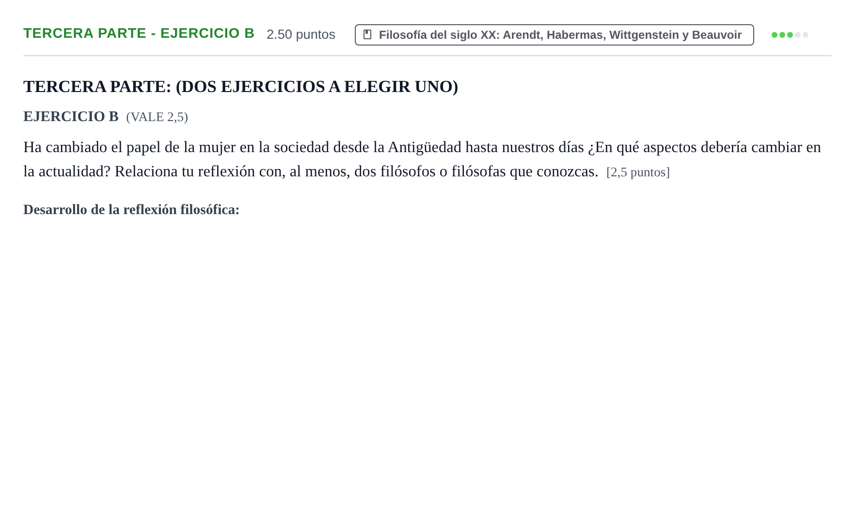 Enunciado: Ejercicio Tercera parte - Ejercicio B · Historia de la Filosofía PAU Castilla-La Mancha Ordinaria 2025
