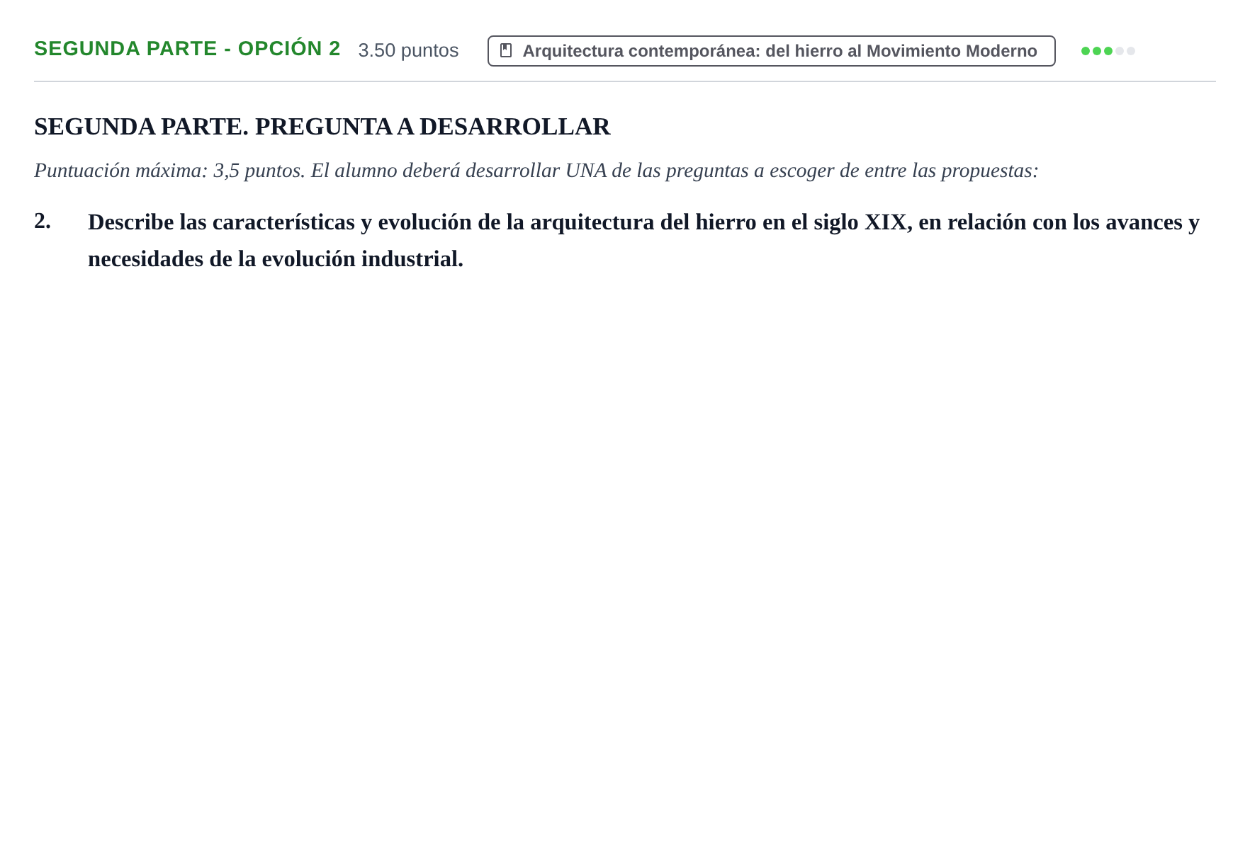 Enunciado: Ejercicio Segunda parte - Opción 2 · Historia del Arte PAU Castilla-La Mancha Extraordinaria 2025