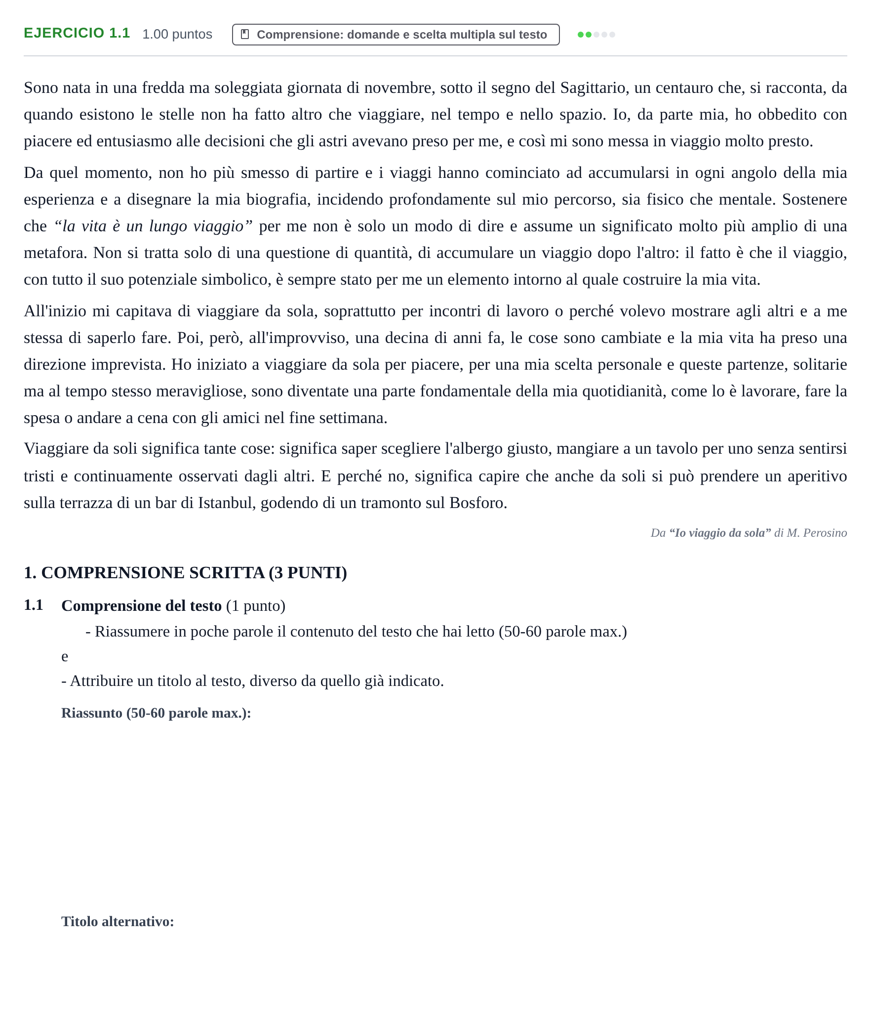 Enunciado: Ejercicio 1.1 · Italiano PAU Castilla-La Mancha Ordinaria 2025
