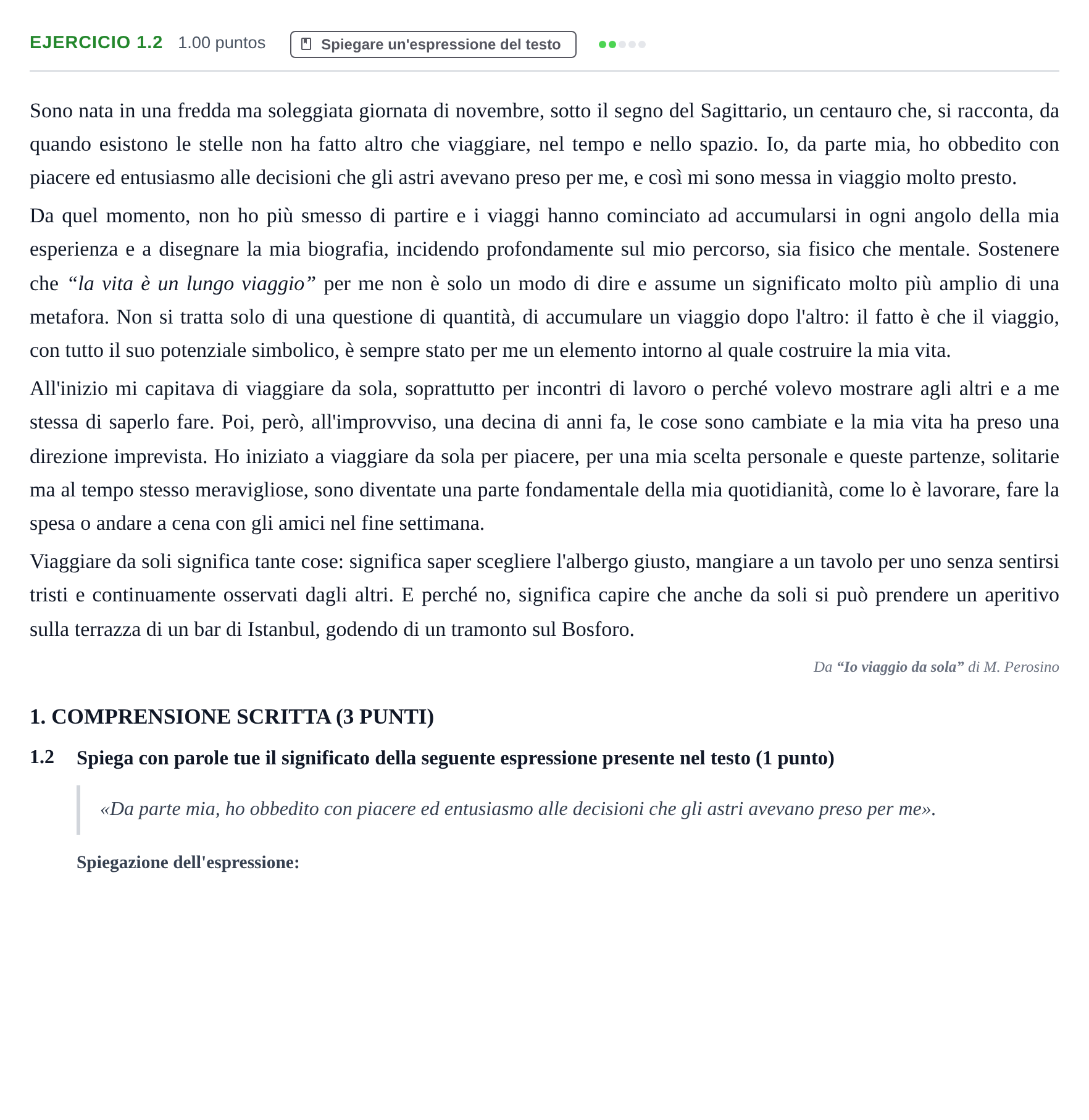 Enunciado: Ejercicio 1.2 · Italiano PAU Castilla-La Mancha Ordinaria 2025