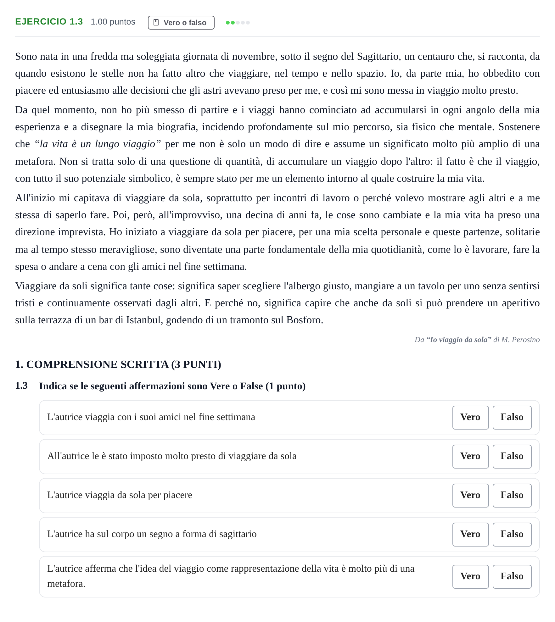 Enunciado: Ejercicio 1.3 · Italiano PAU Castilla-La Mancha Ordinaria 2025
