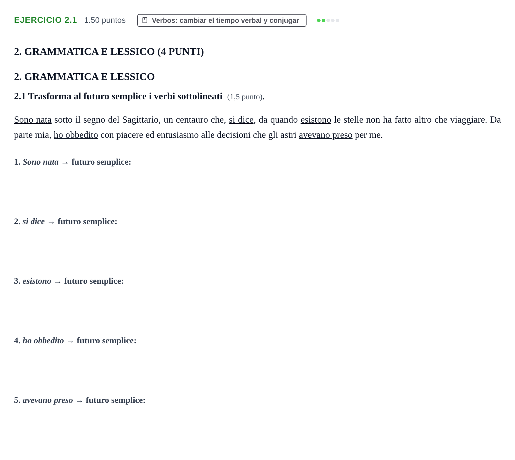 Enunciado: Ejercicio 2.1 · Italiano PAU Castilla-La Mancha Ordinaria 2025