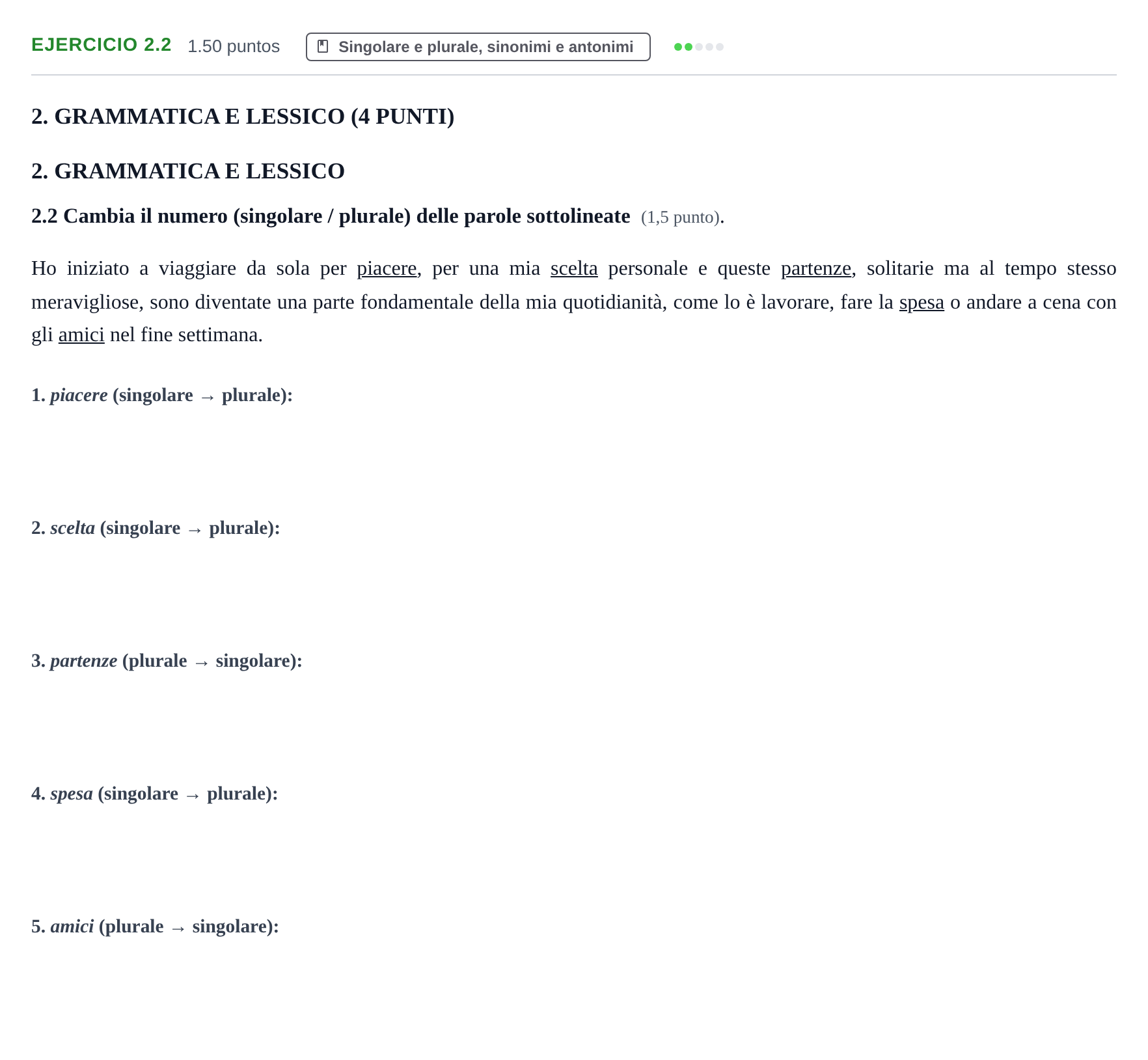Enunciado: Ejercicio 2.2 · Italiano PAU Castilla-La Mancha Ordinaria 2025