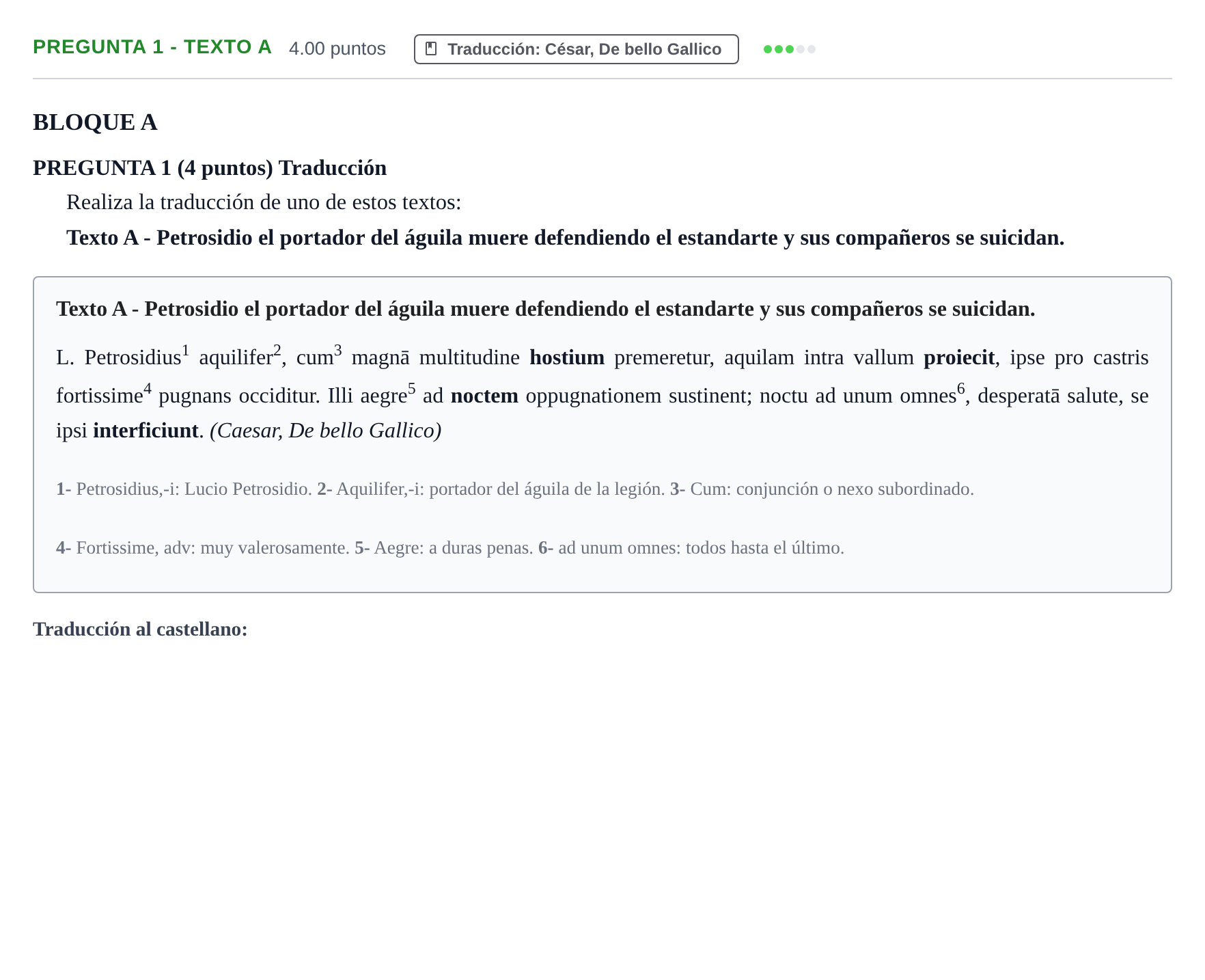 Enunciado: Pregunta 1 - Texto A · Latín II PAU Castilla-La Mancha Extraordinaria 2025
