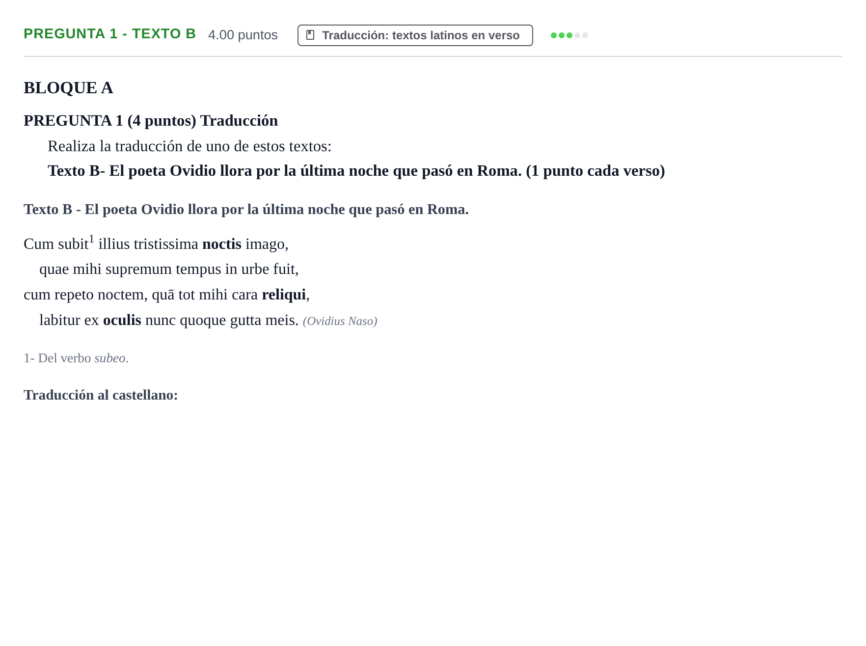 Enunciado: Pregunta 1 - Texto B · Latín II PAU Castilla-La Mancha Extraordinaria 2025