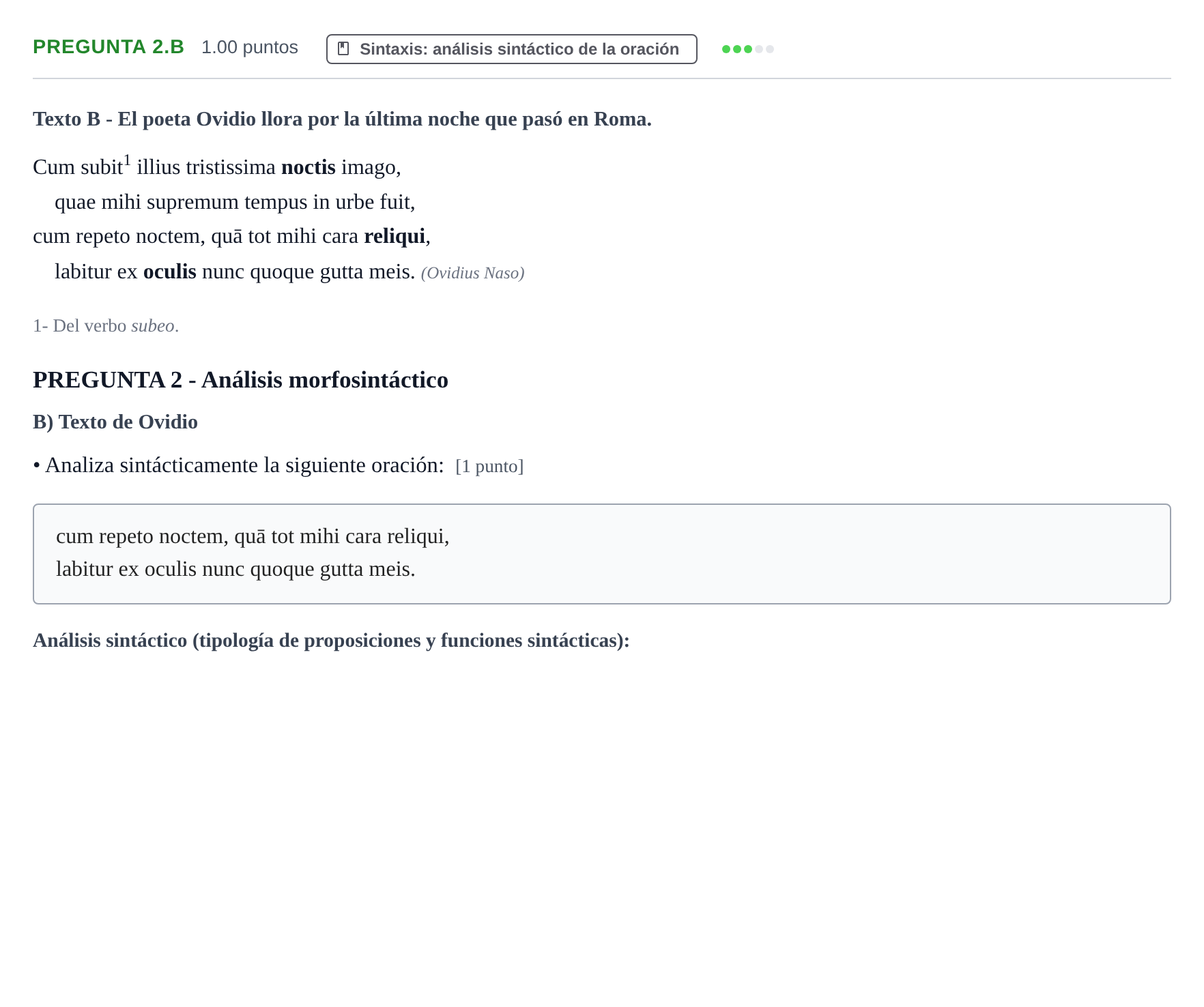 Enunciado: Pregunta 2.B - Sintaxis · Latín II PAU Castilla-La Mancha Extraordinaria 2025