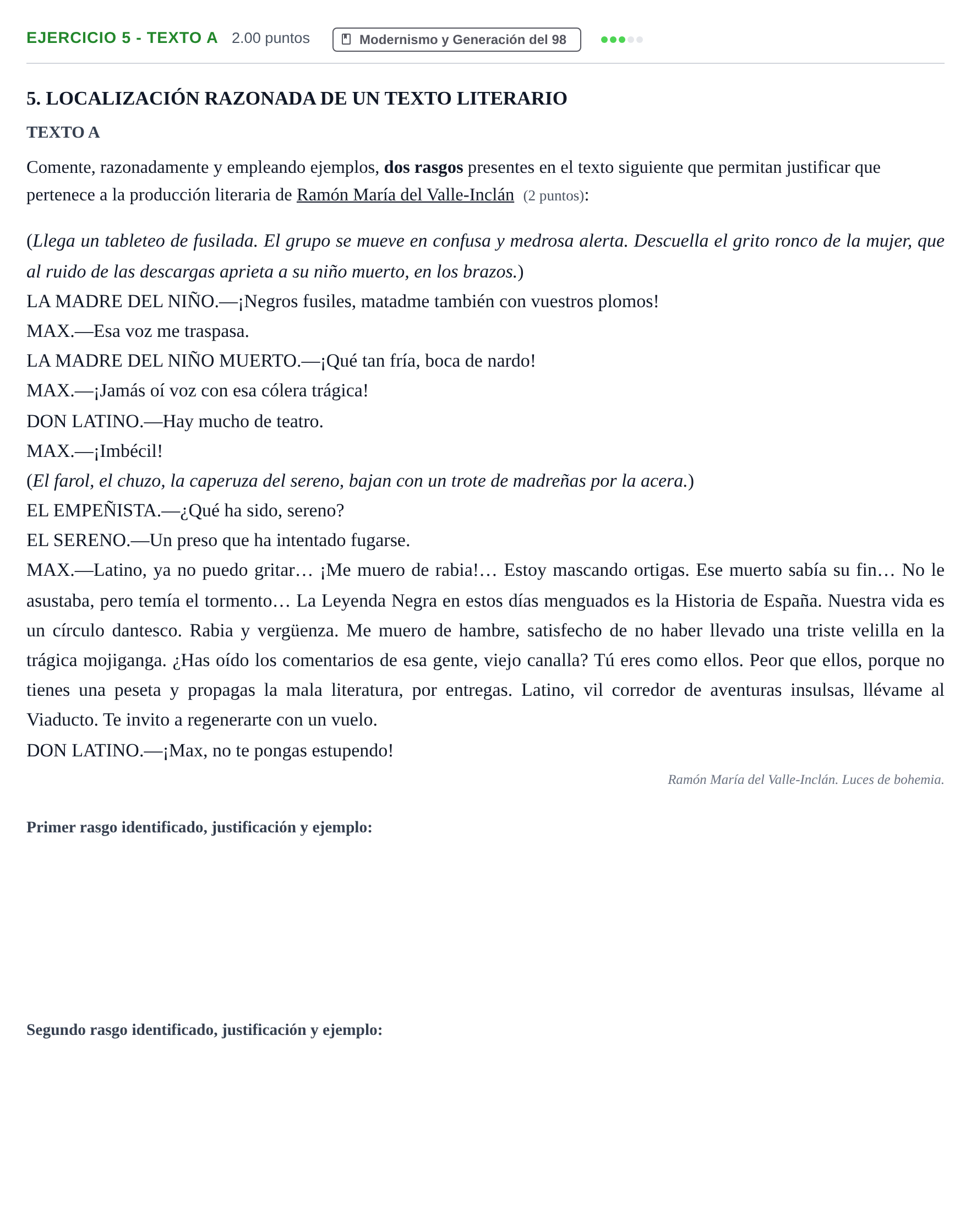Enunciado: Ejercicio 5 - Texto A · Lengua Castellana y Literatura II PAU Castilla-La Mancha Extraordinaria 2025