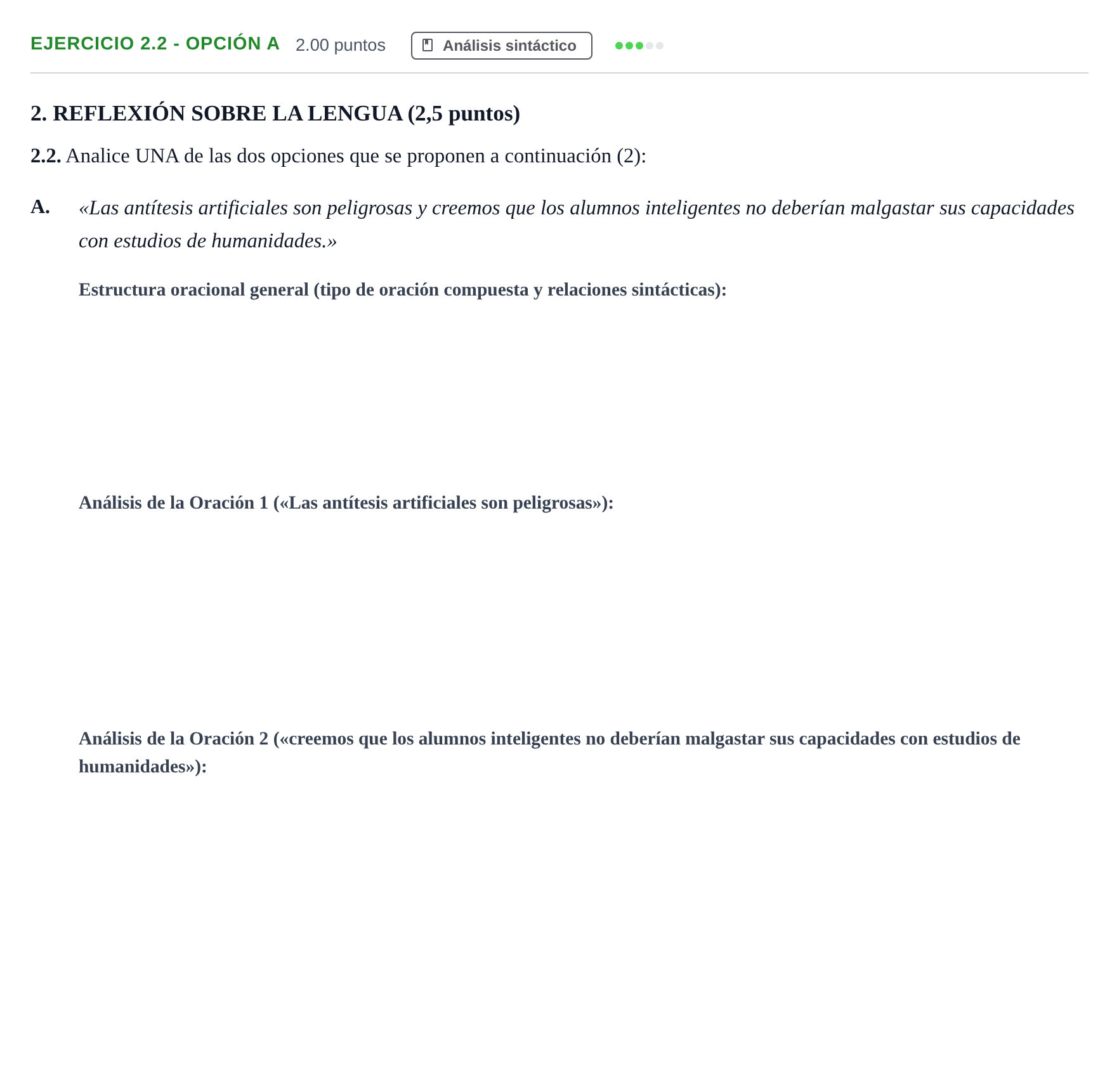 Enunciado: Ejercicio 2.2 - Opción A · Lengua Castellana y Literatura II PAU Castilla-La Mancha Ordinaria 2025
