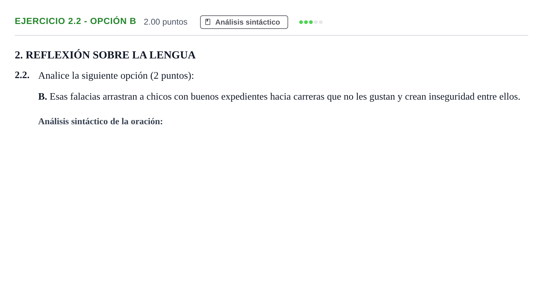 Enunciado: Ejercicio 2.2 - Opción B · Lengua Castellana y Literatura II PAU Castilla-La Mancha Ordinaria 2025