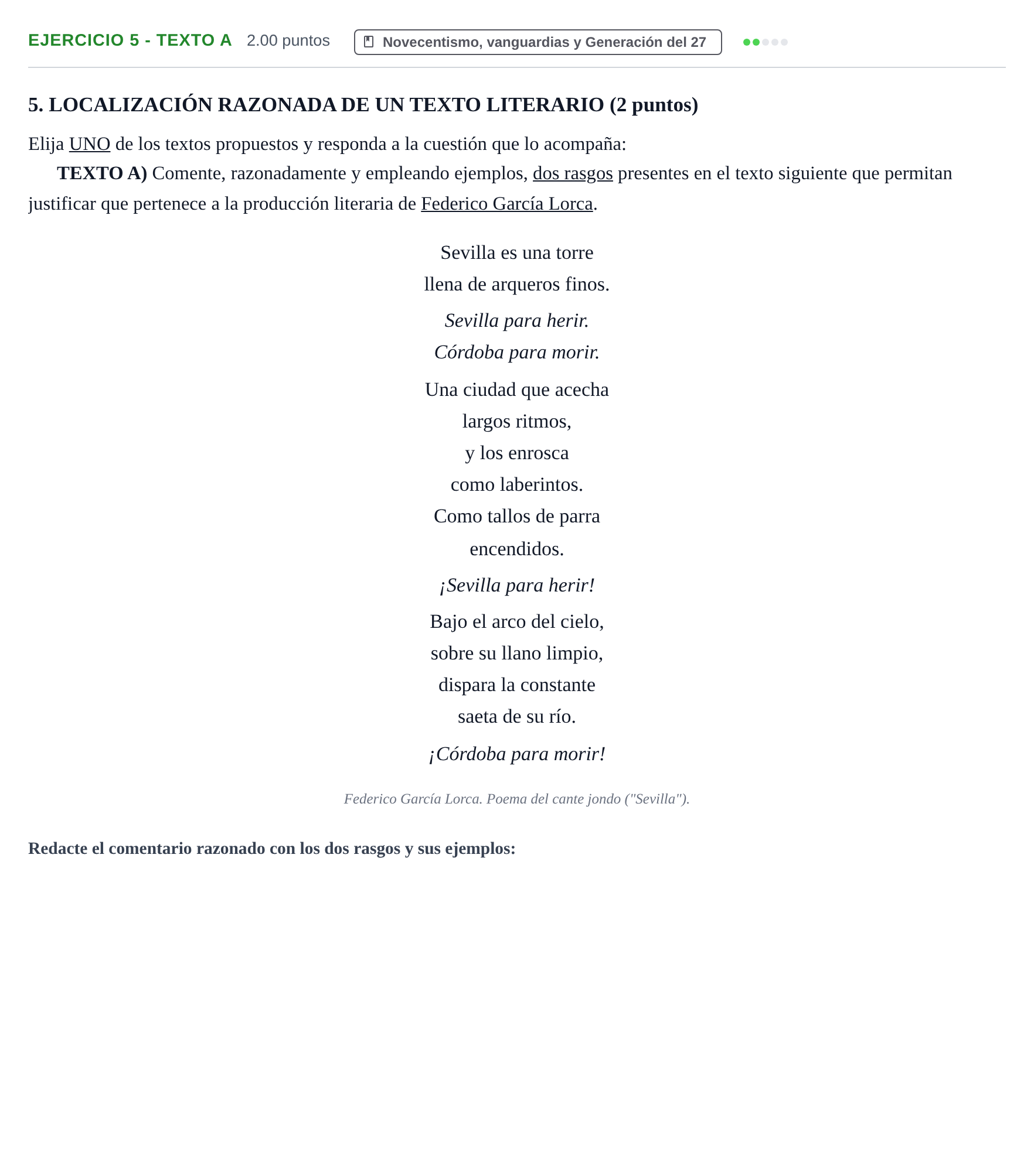 Enunciado: Ejercicio 5 - Texto A · Lengua Castellana y Literatura II PAU Castilla-La Mancha Ordinaria 2025